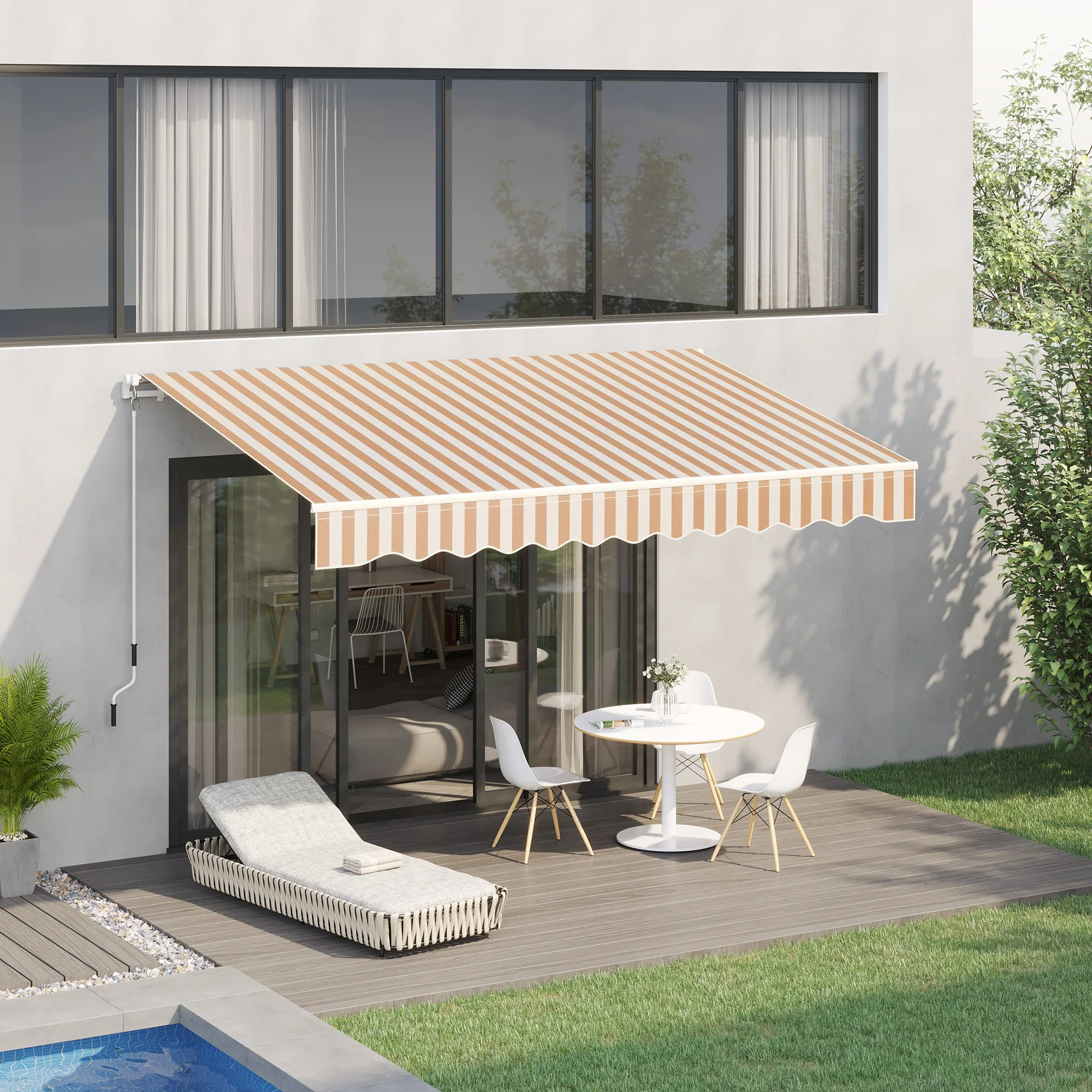 10'x8' Retractable Patio Awning with UV/Water-Resistant Fabric, Manual Crank, Beige - Image 3
