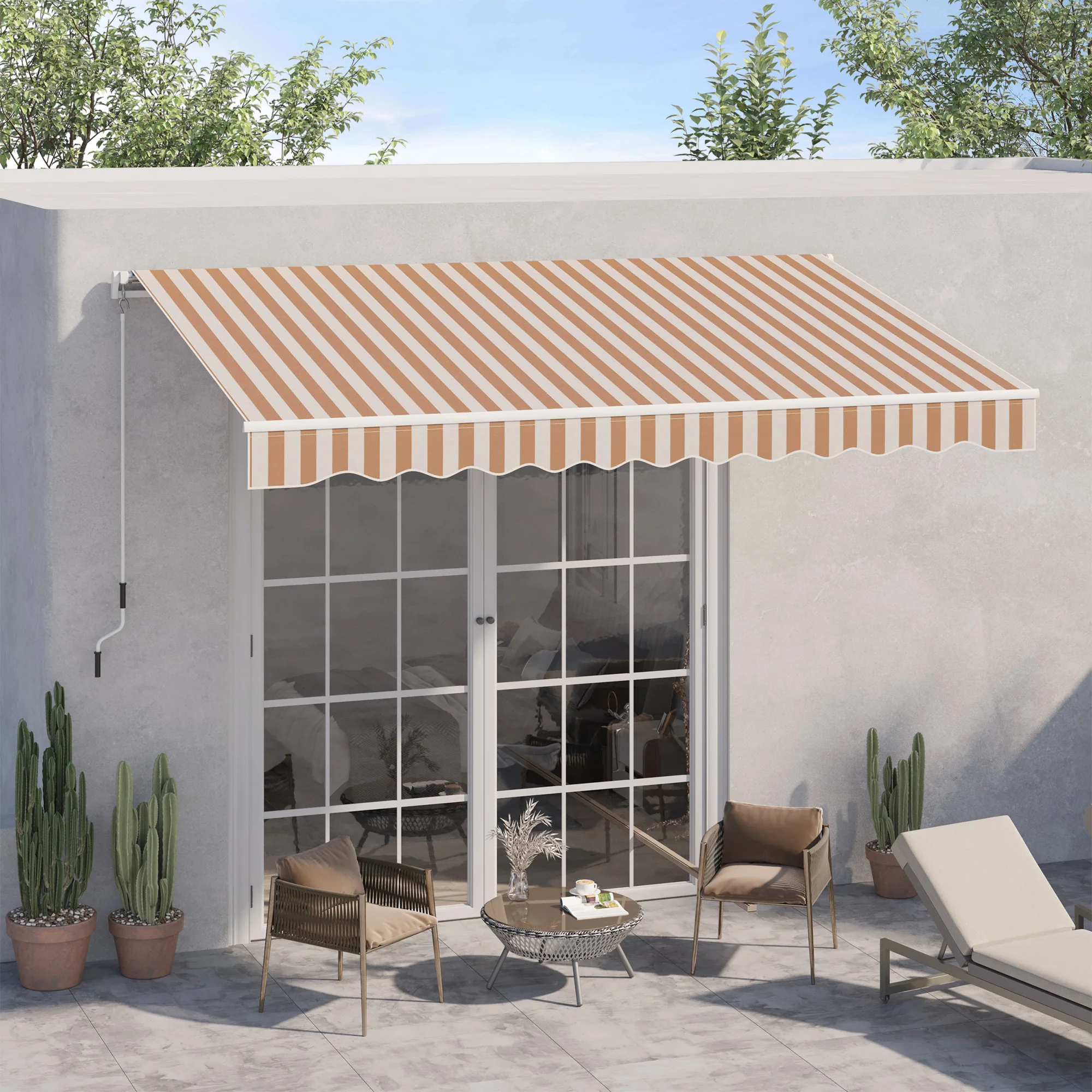 10'x8' Retractable Patio Awning with UV/Water-Resistant Fabric, Manual Crank, Beige - Image 4
