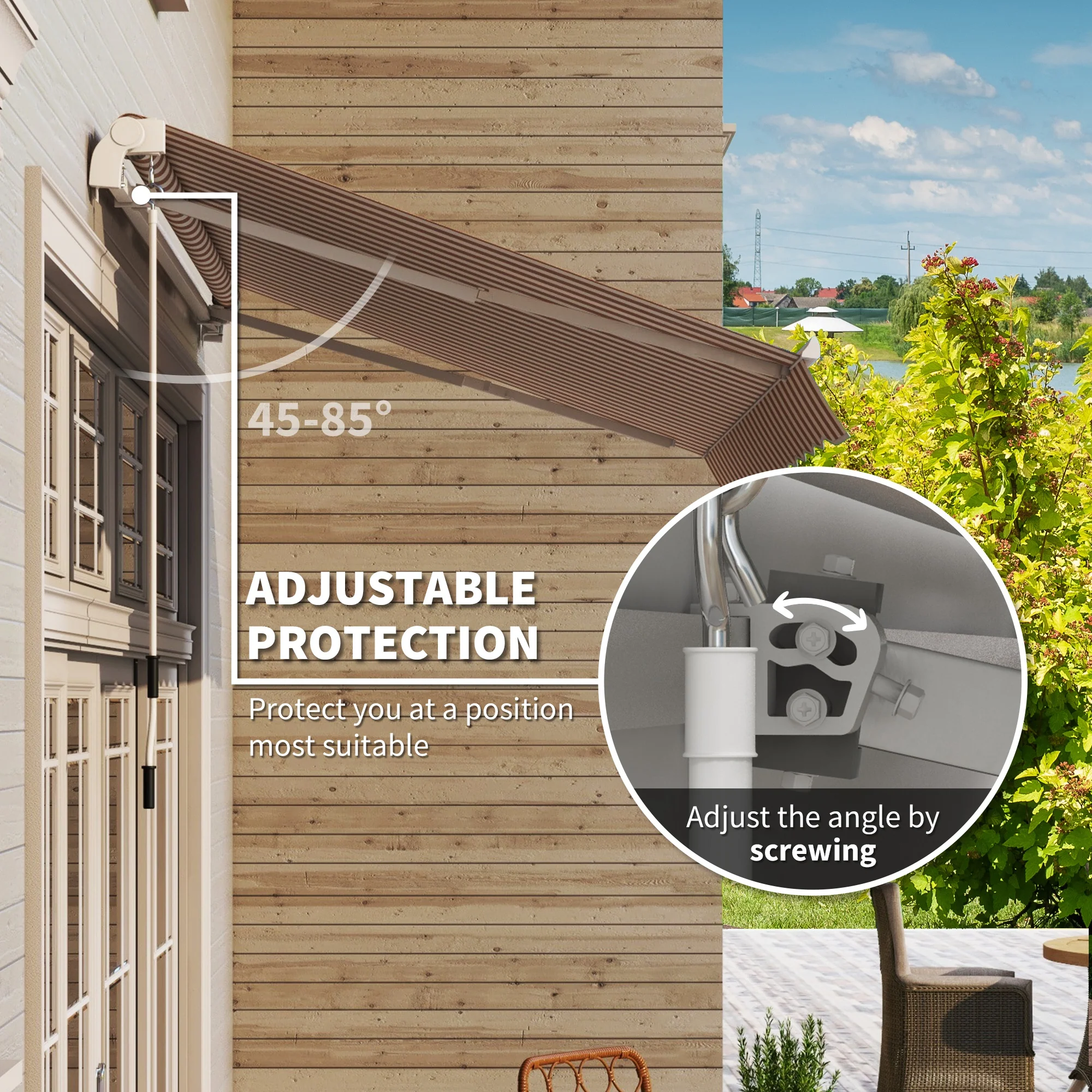 10'x8' Retractable Patio Awning with UV/Water-Resistant Fabric, Manual Crank, Beige - Image 6