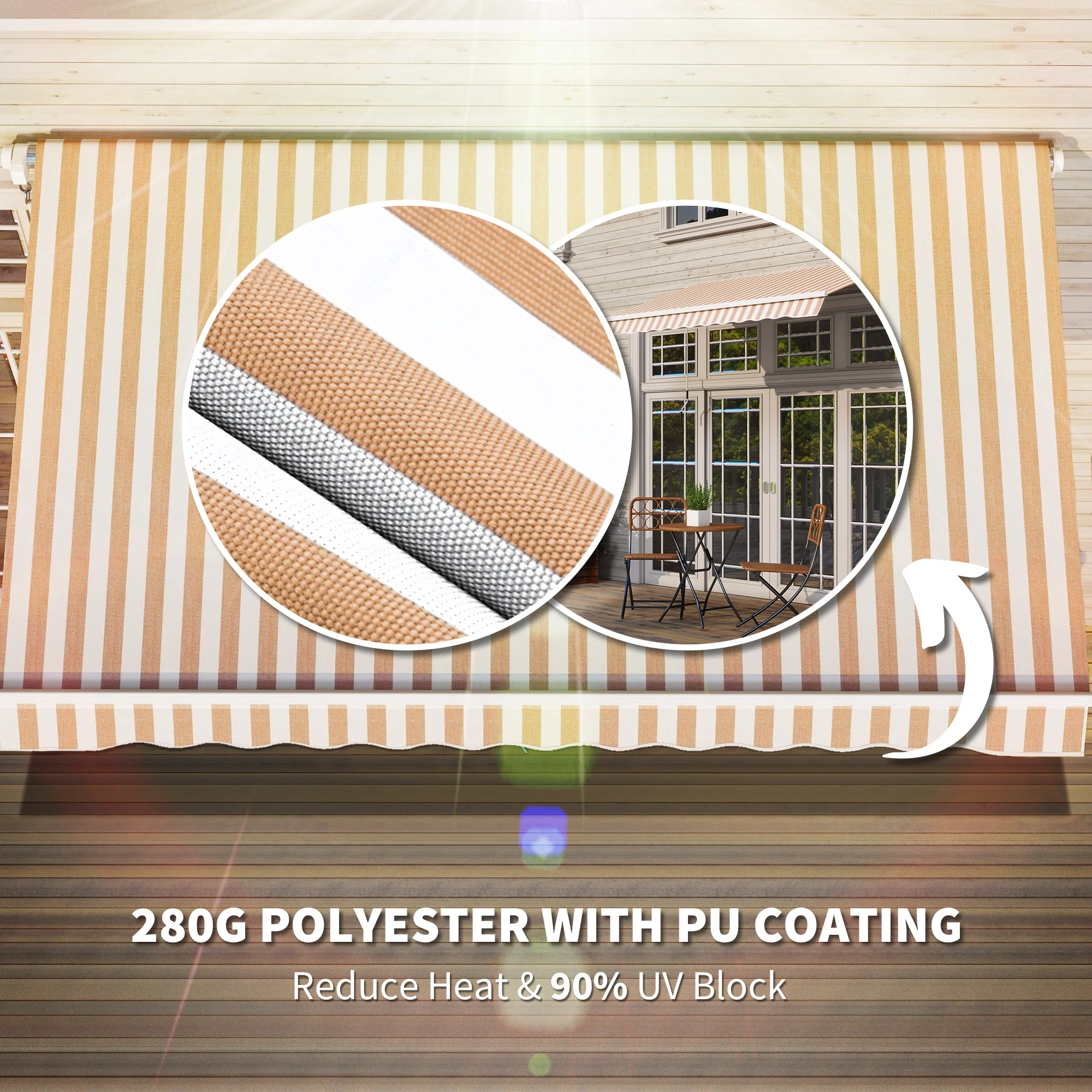 10'x8' Retractable Patio Awning with UV/Water-Resistant Fabric, Manual Crank, Beige - Image 7