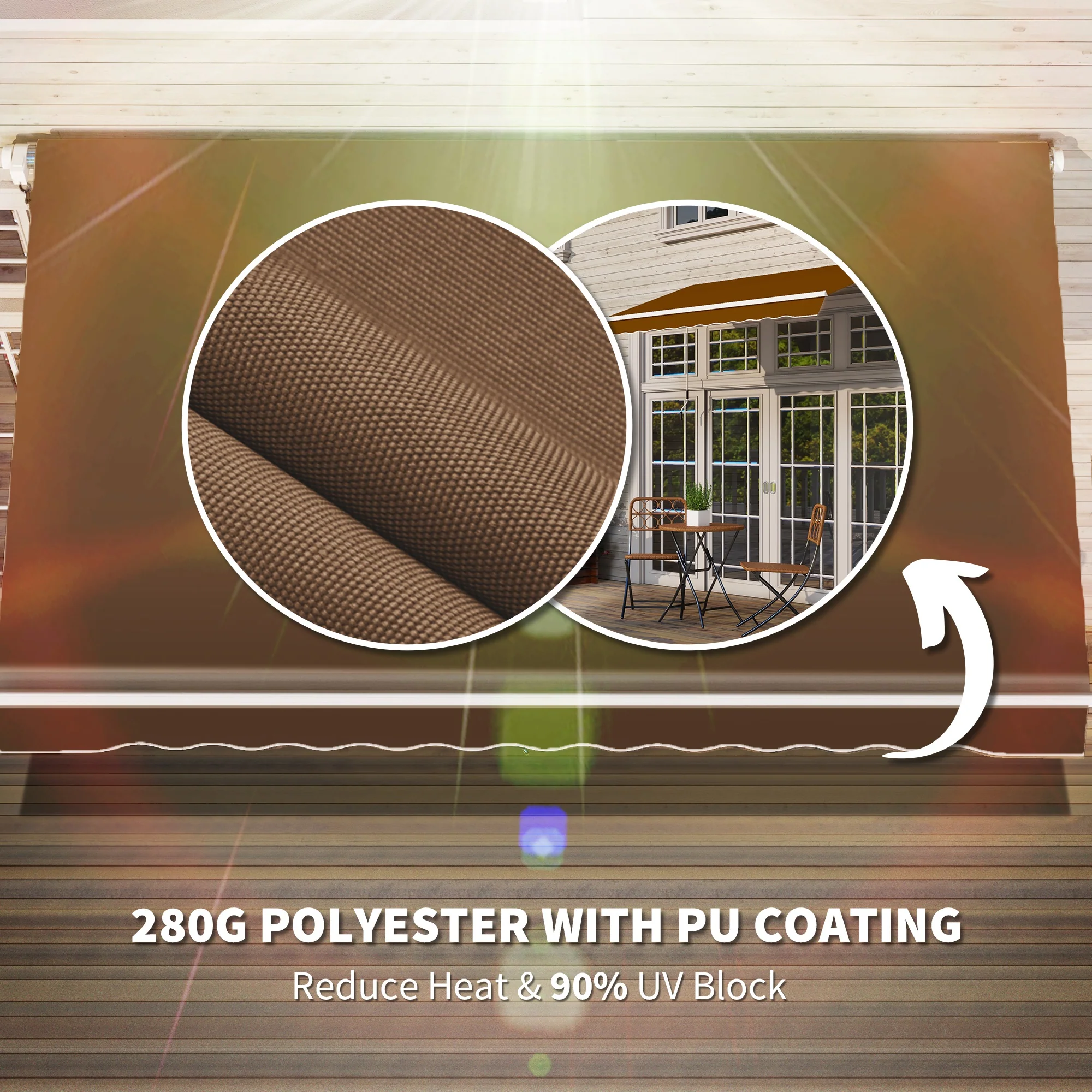 10' x 8' Manual Crank Retractable Awning, UV/Water-Resistant Sun Shelter, Coffee Brown - Image 7