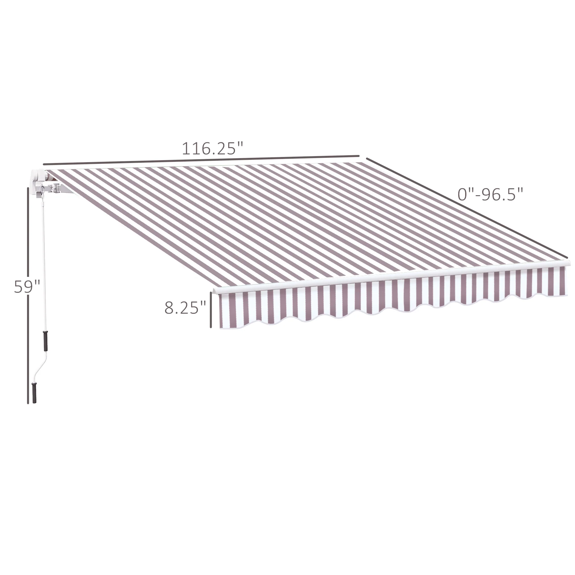 10' x 8' Retractable Patio Awning with UV/Water-Resistant Fabric, Manual Crank, Coffee Stripes - Image 5