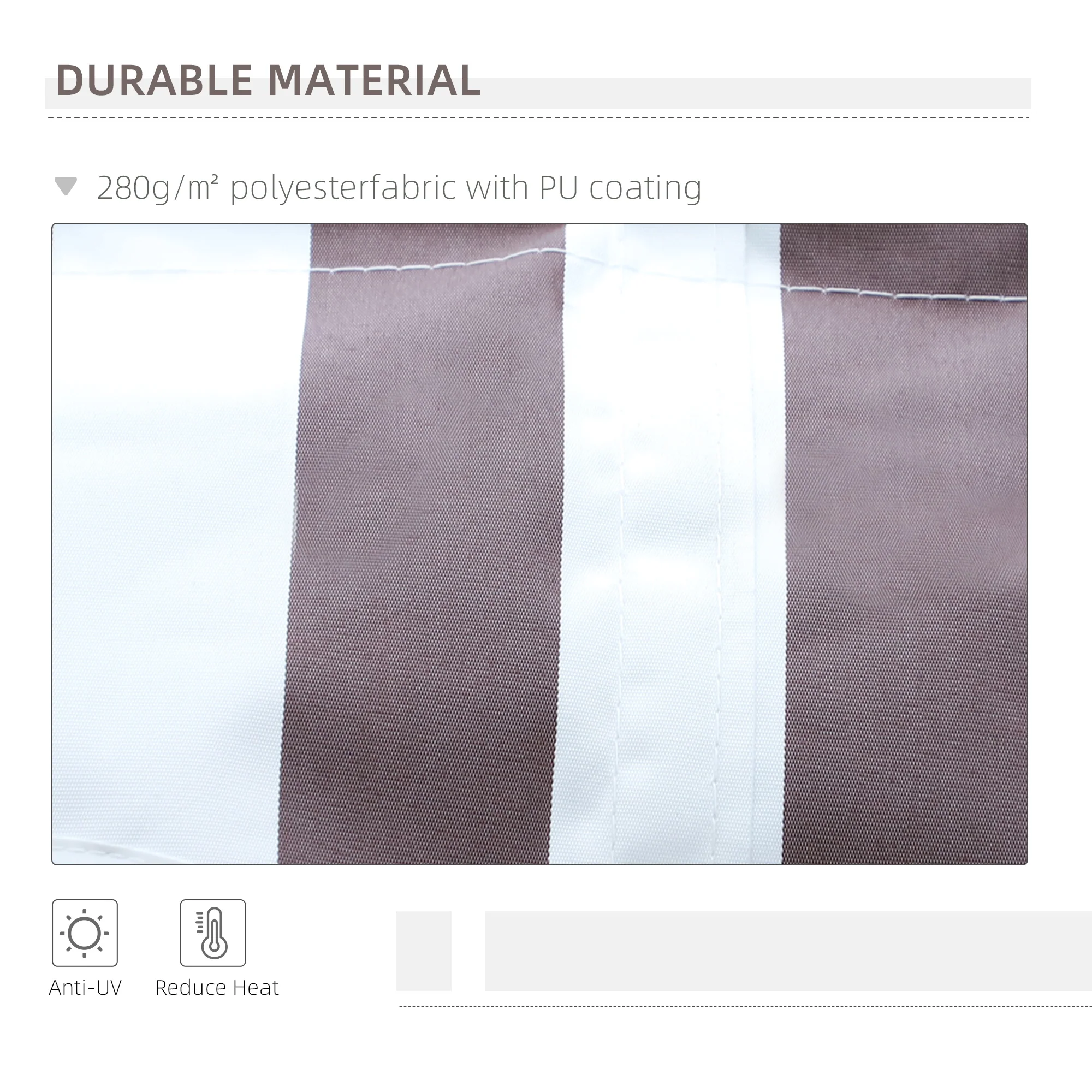 10' x 8' Retractable Patio Awning with UV/Water-Resistant Fabric, Manual Crank, Coffee Stripes - Image 6