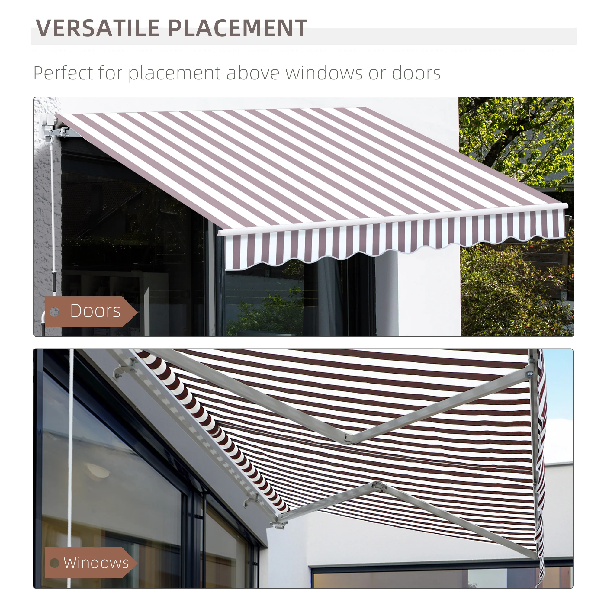 10' x 8' Retractable Patio Awning with UV/Water-Resistant Fabric, Manual Crank, Coffee Stripes - Image 7