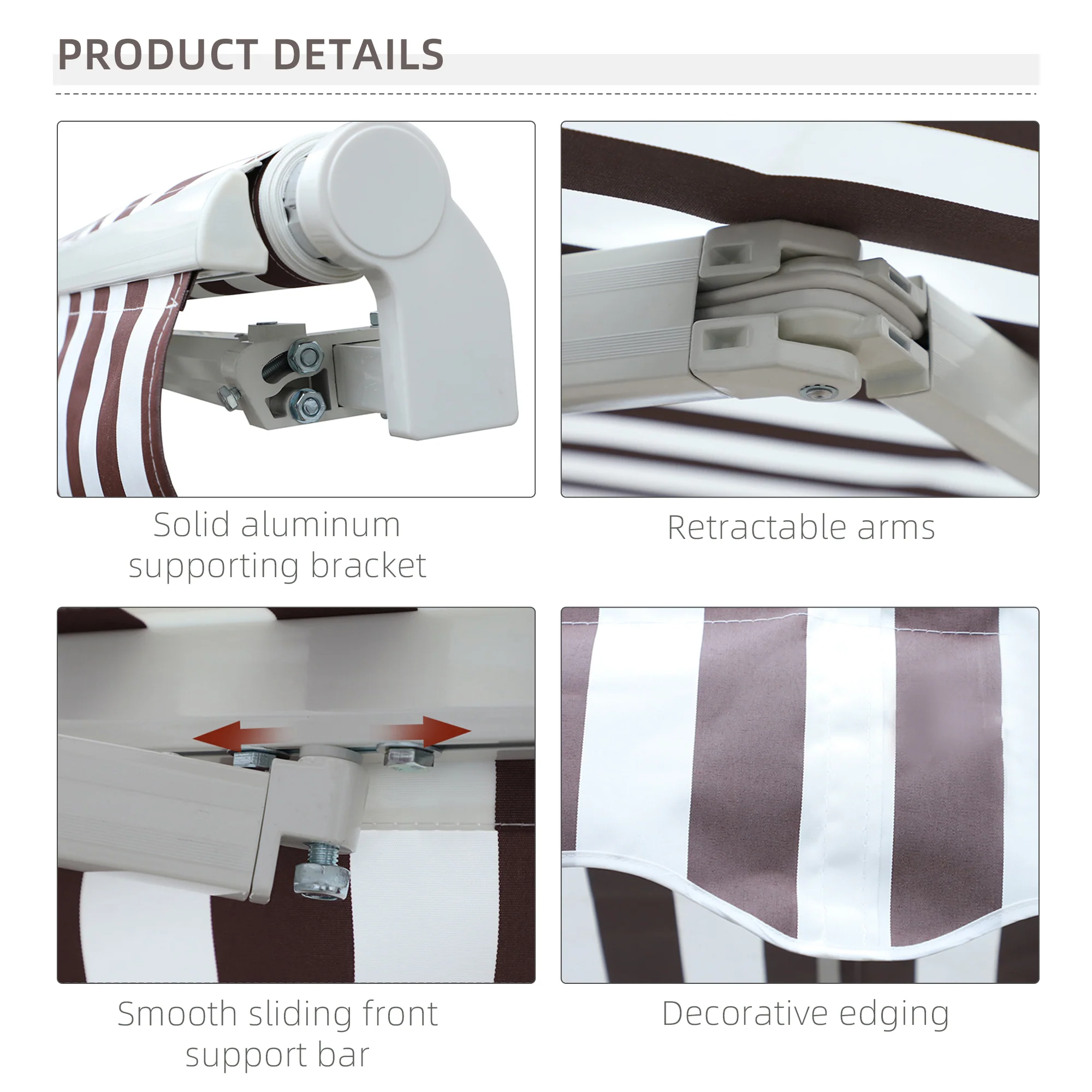 10' x 8' Retractable Patio Awning with UV/Water-Resistant Fabric, Manual Crank, Coffee Stripes - Image 8