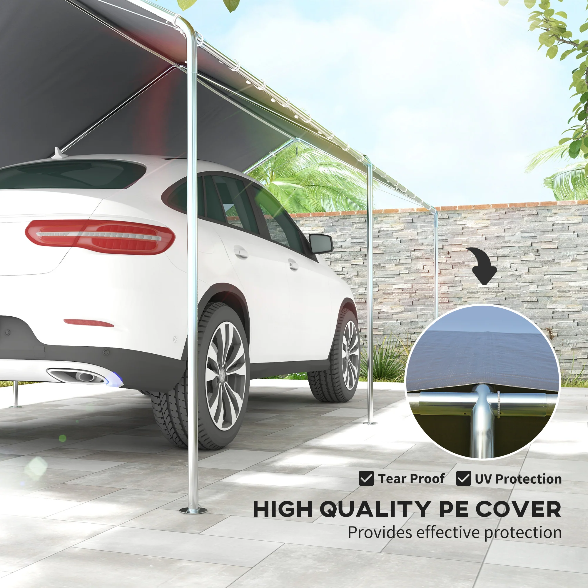 10' x 20' Heavy Duty Galvanized Steel Carport w/ Anchor Kit & 3 Reinforced Cables, Gray - Image 6