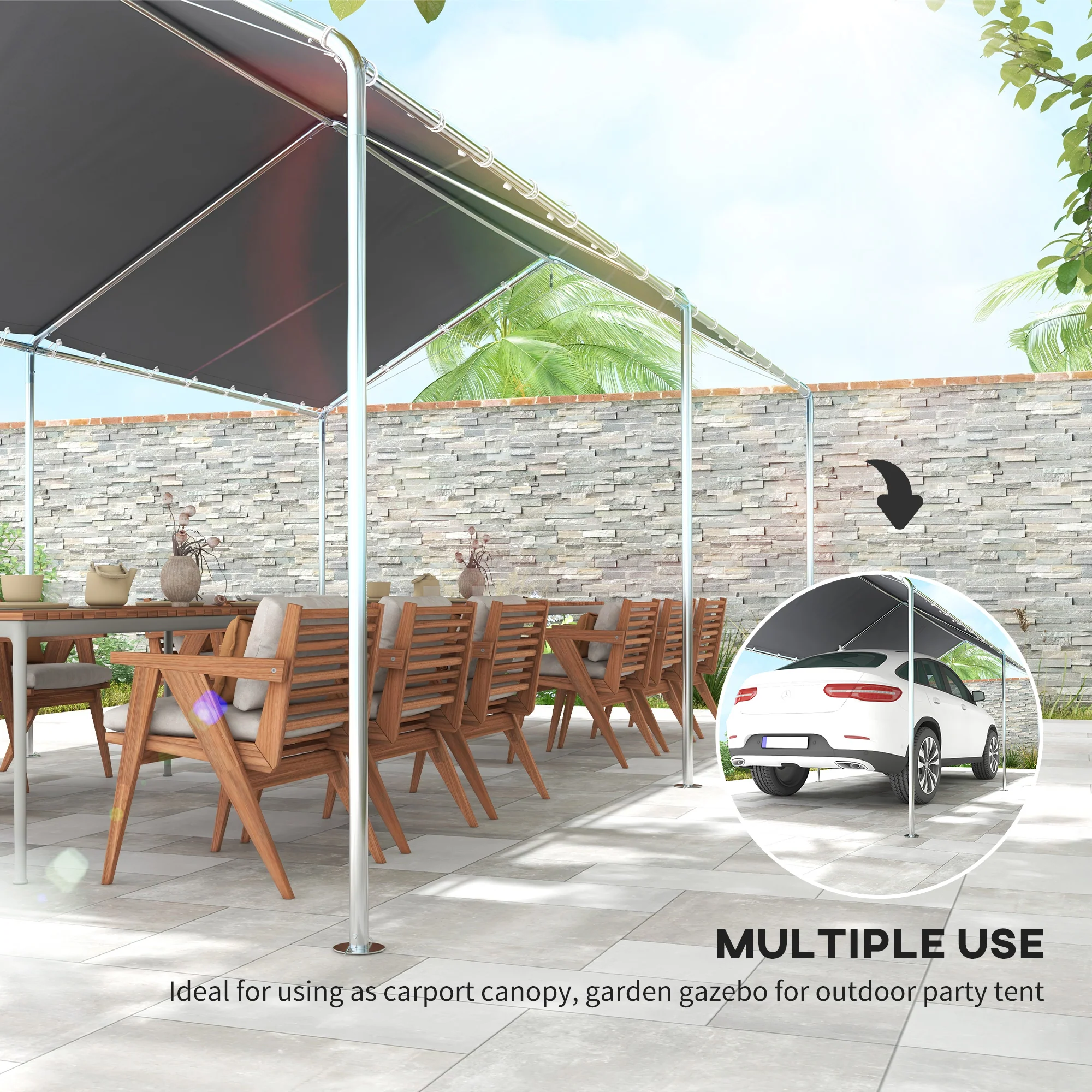 10' x 20' Heavy Duty Galvanized Steel Carport w/ Anchor Kit & 3 Reinforced Cables, Gray - Image 8