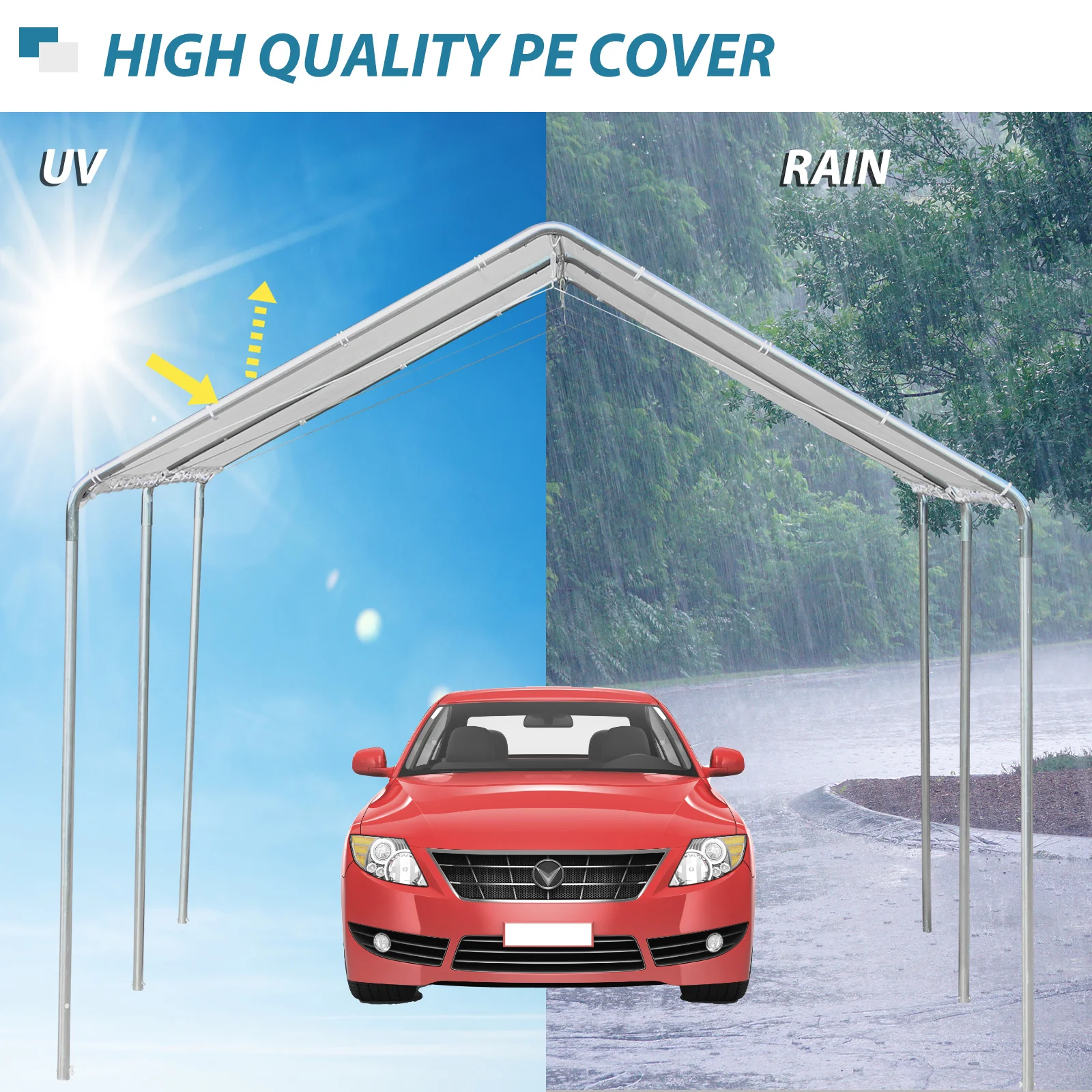 10' x 20' Car Canopy with Reinforced Steel Cables & Anchor Kit, White - Image 8