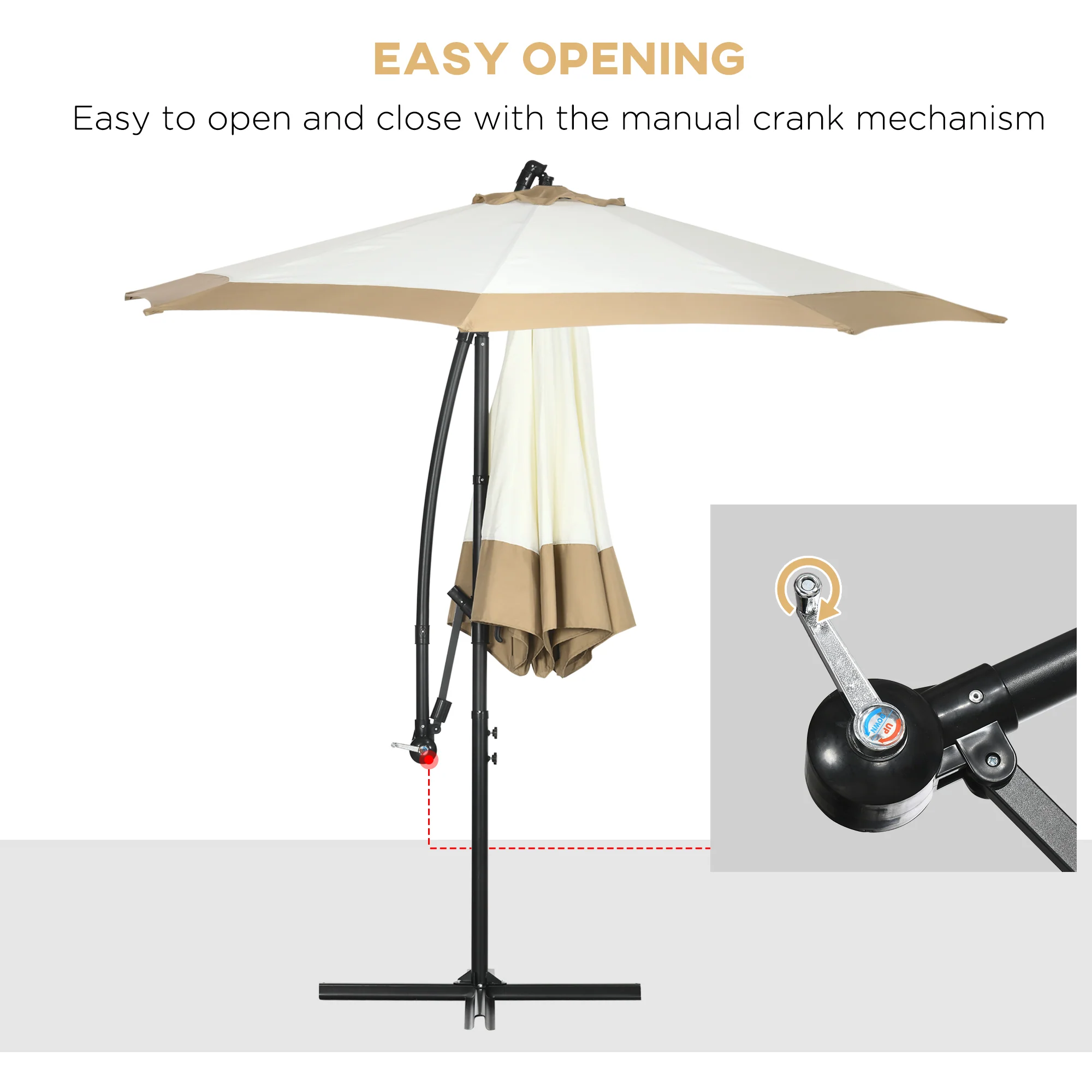 10FT Cantilever Umbrella with Crank & Cross Base, Tan - Image 6