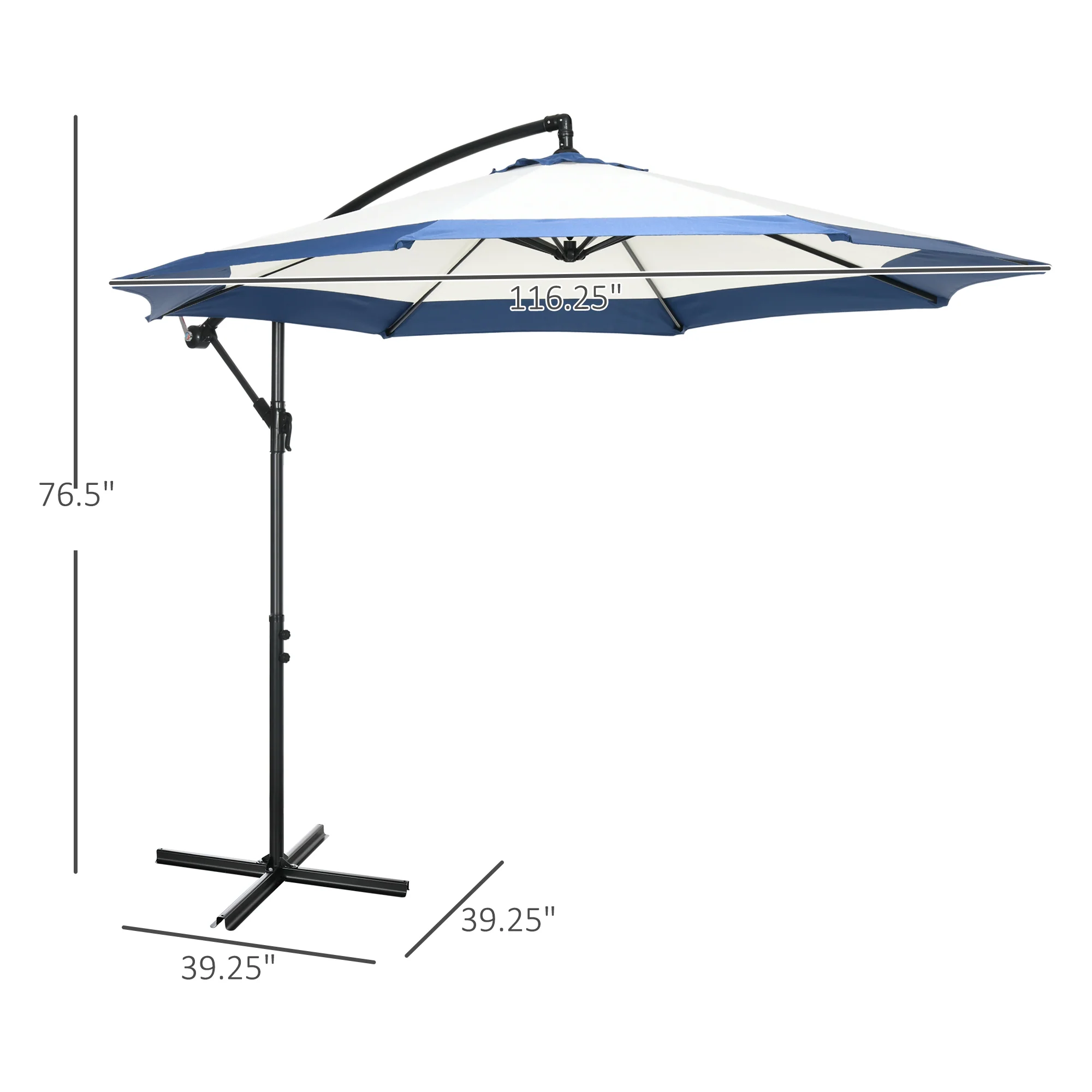 10FT Offset Patio Umbrella with Crank & Cross Base, Navy Blue - Image 5