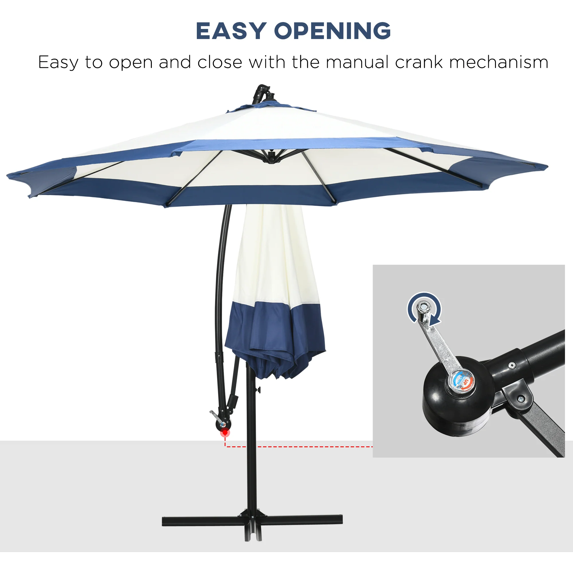 10FT Offset Patio Umbrella with Crank & Cross Base, Navy Blue - Image 6