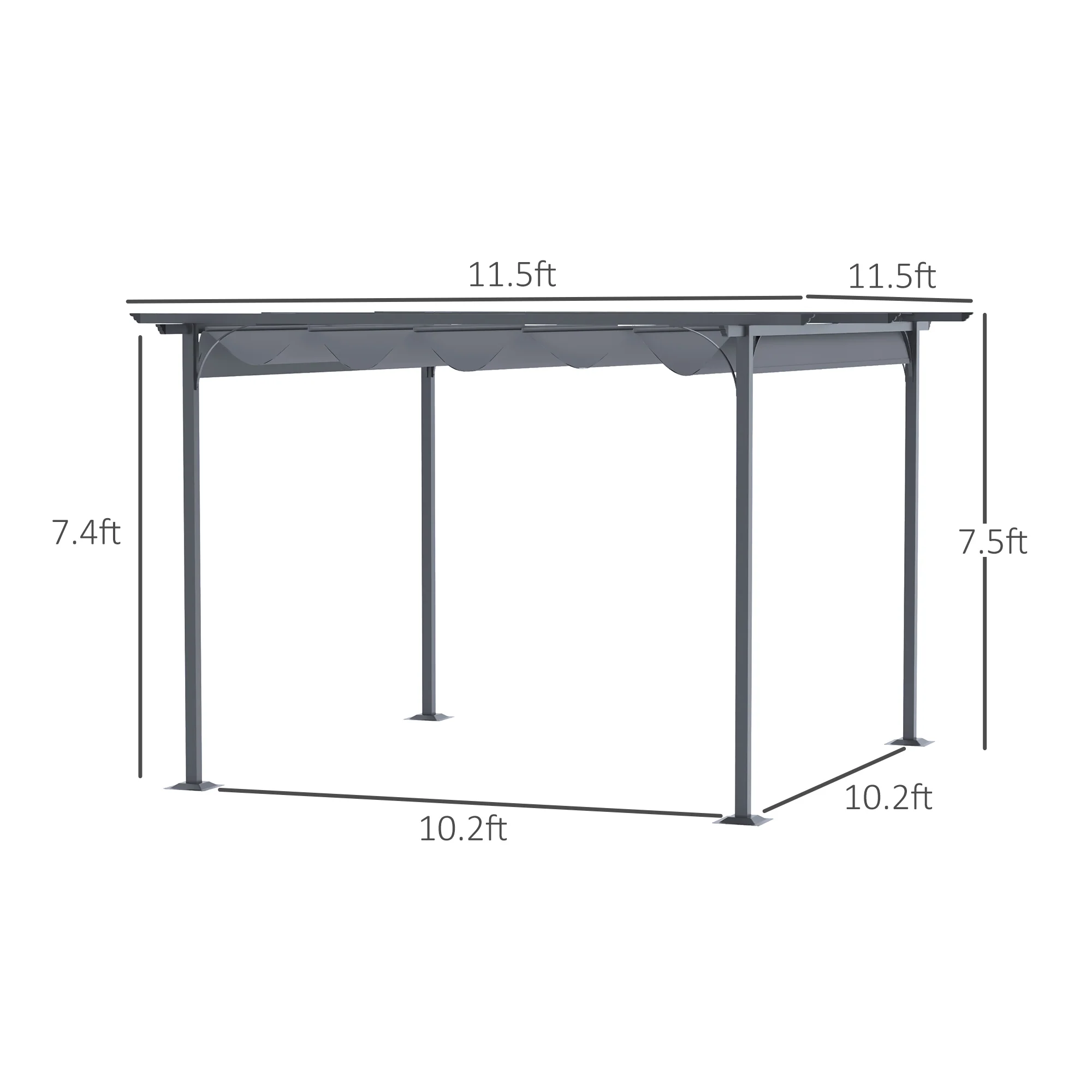 11.5'x11.5' Retractable Metal Pergola Canopy for Patio Backyard Shade Shelter, Gray - Image 5