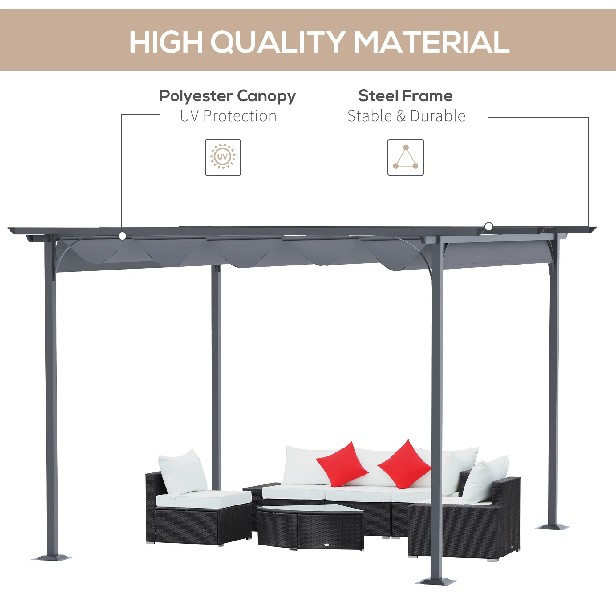 11.5'x11.5' Retractable Metal Pergola Canopy for Patio Backyard Shade Shelter, Gray - Image 6