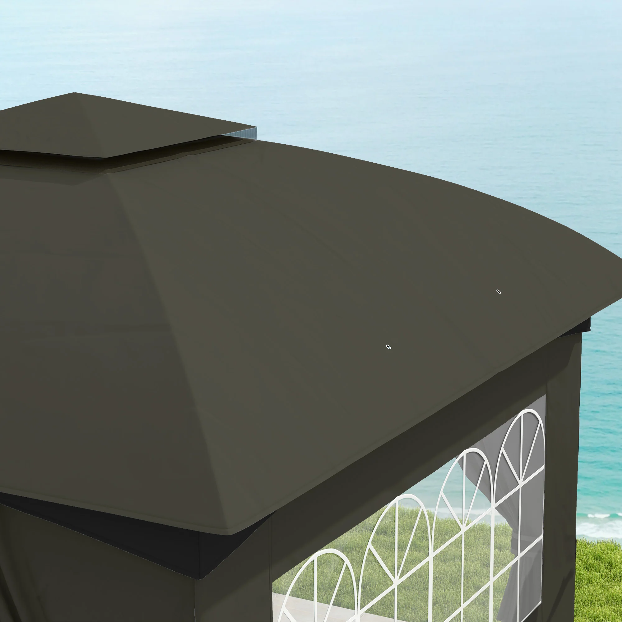 11' x 11' Double Roof Patio Gazebo with Church Windows, Steel Frame, Dark Gray - Image 11