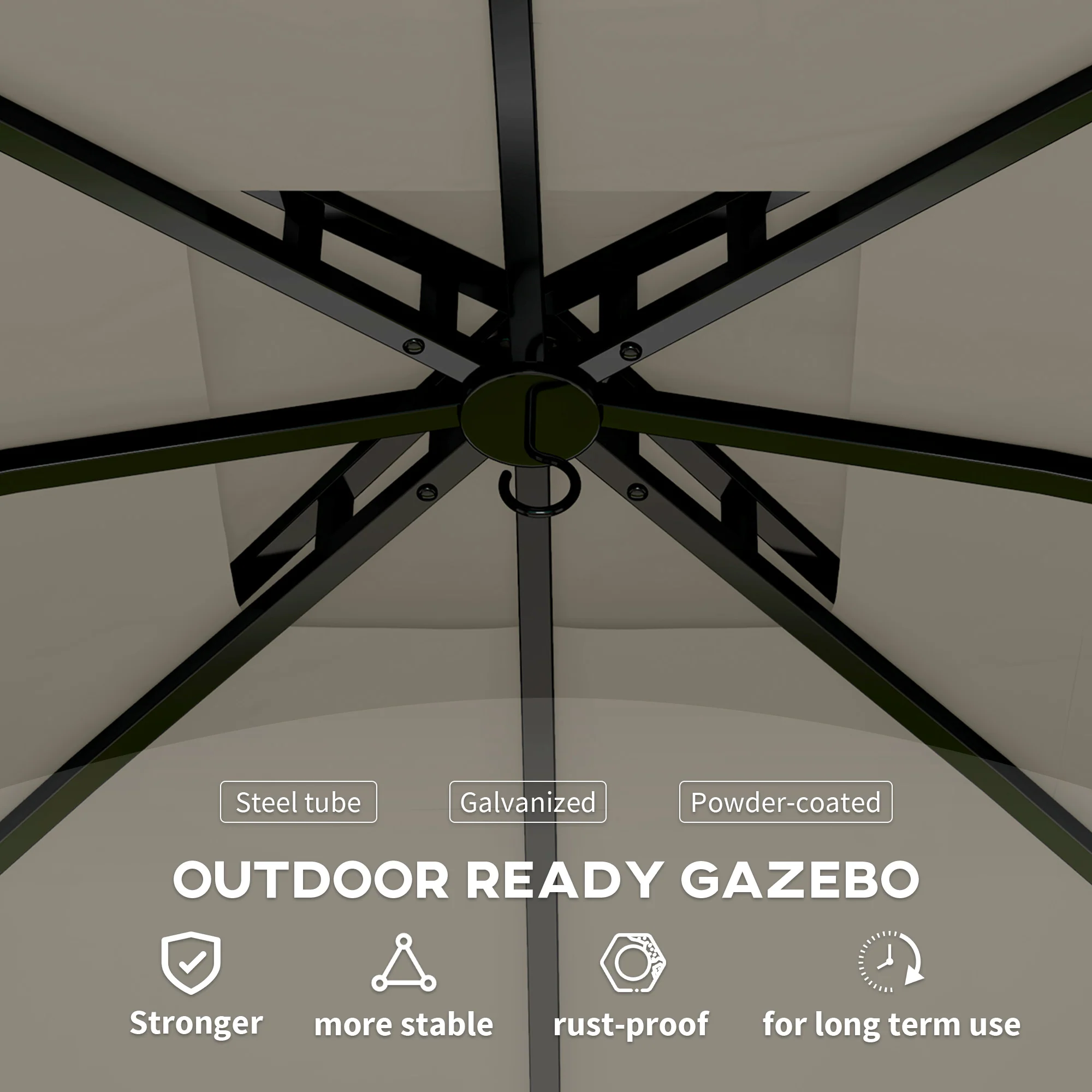 11' x 11' Double Roof Patio Gazebo with Curtains, Church Windows, Steel Frame, Light Gray - Image 8