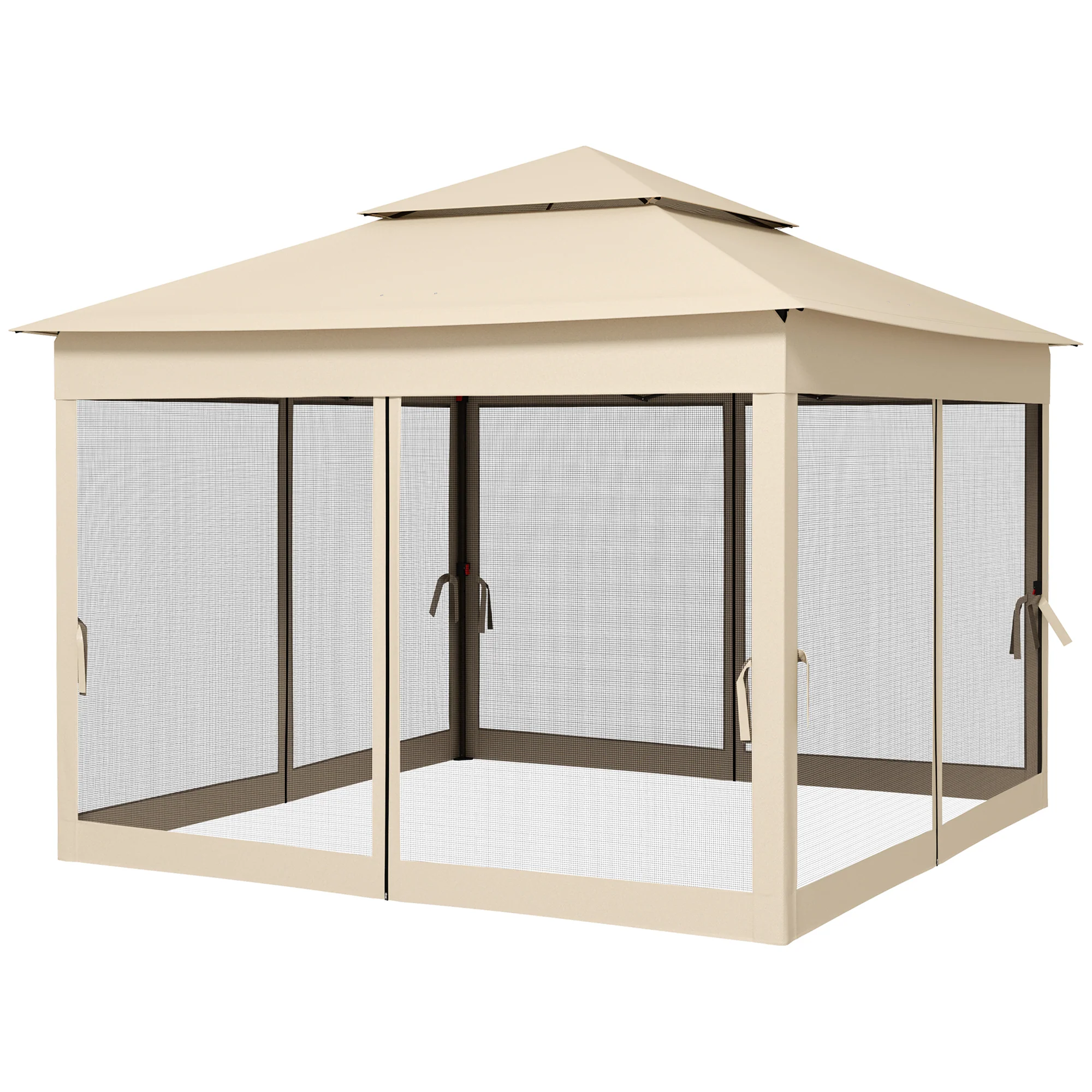 11'x11' Pop-Up Gazebo Shelter with Zipper Netting & Carry Bag, Beige - Image 2