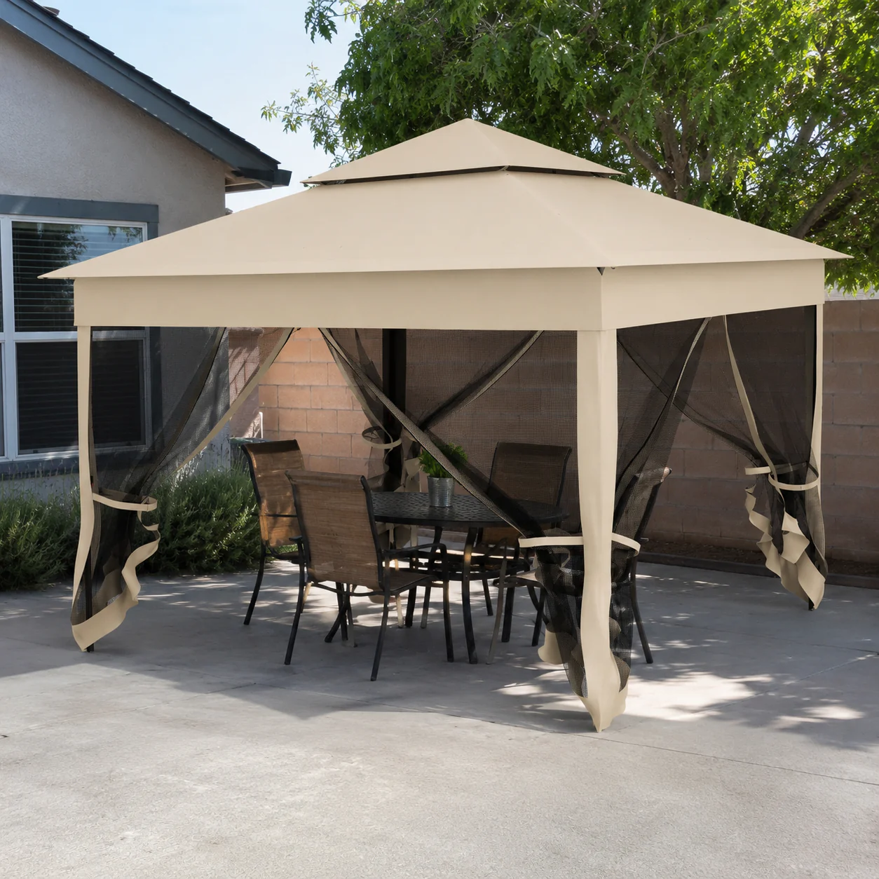11'x11' Pop-Up Gazebo Shelter with Zipper Netting & Carry Bag, Beige - Image 3