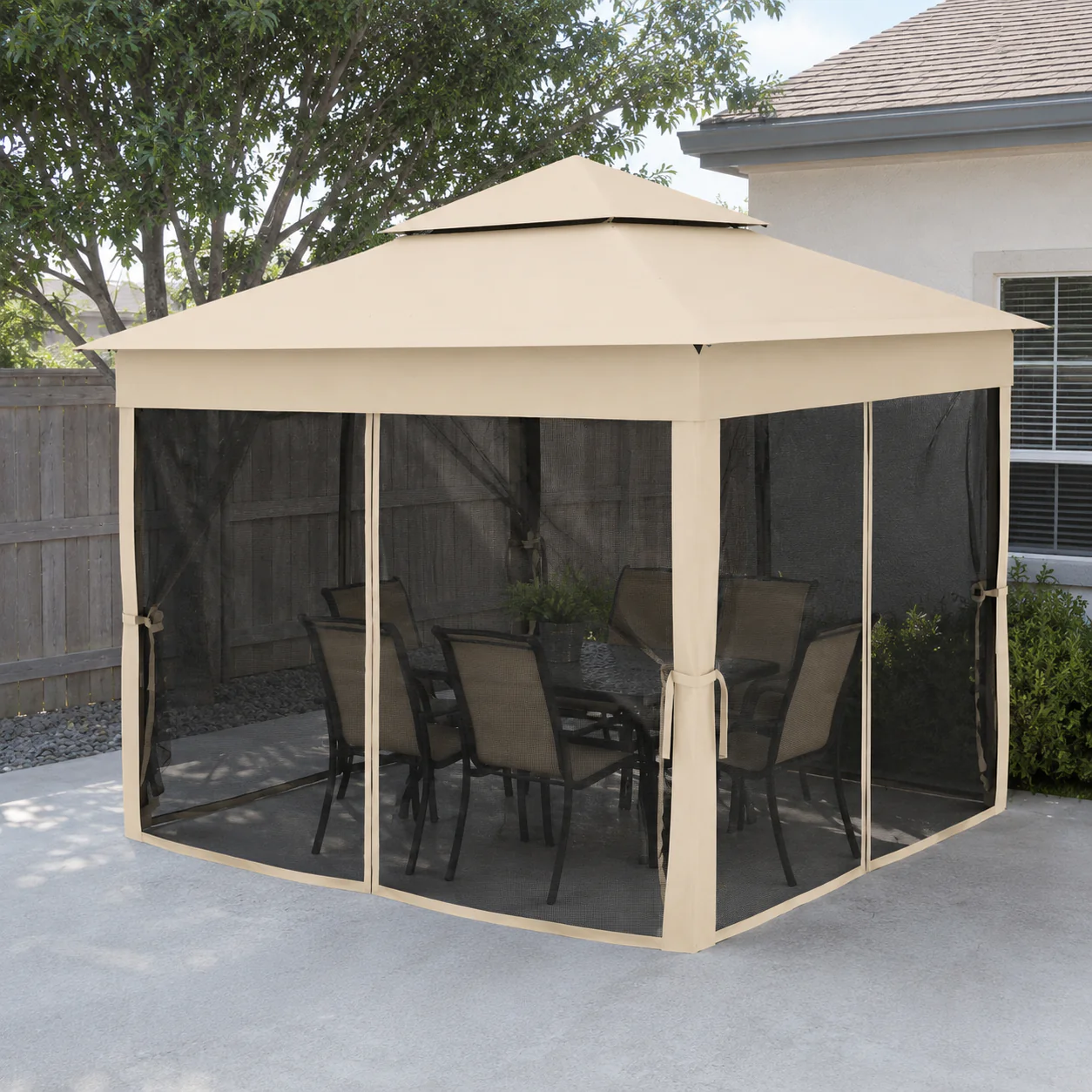 11'x11' Pop-Up Gazebo Shelter with Zipper Netting & Carry Bag, Beige - Image 4