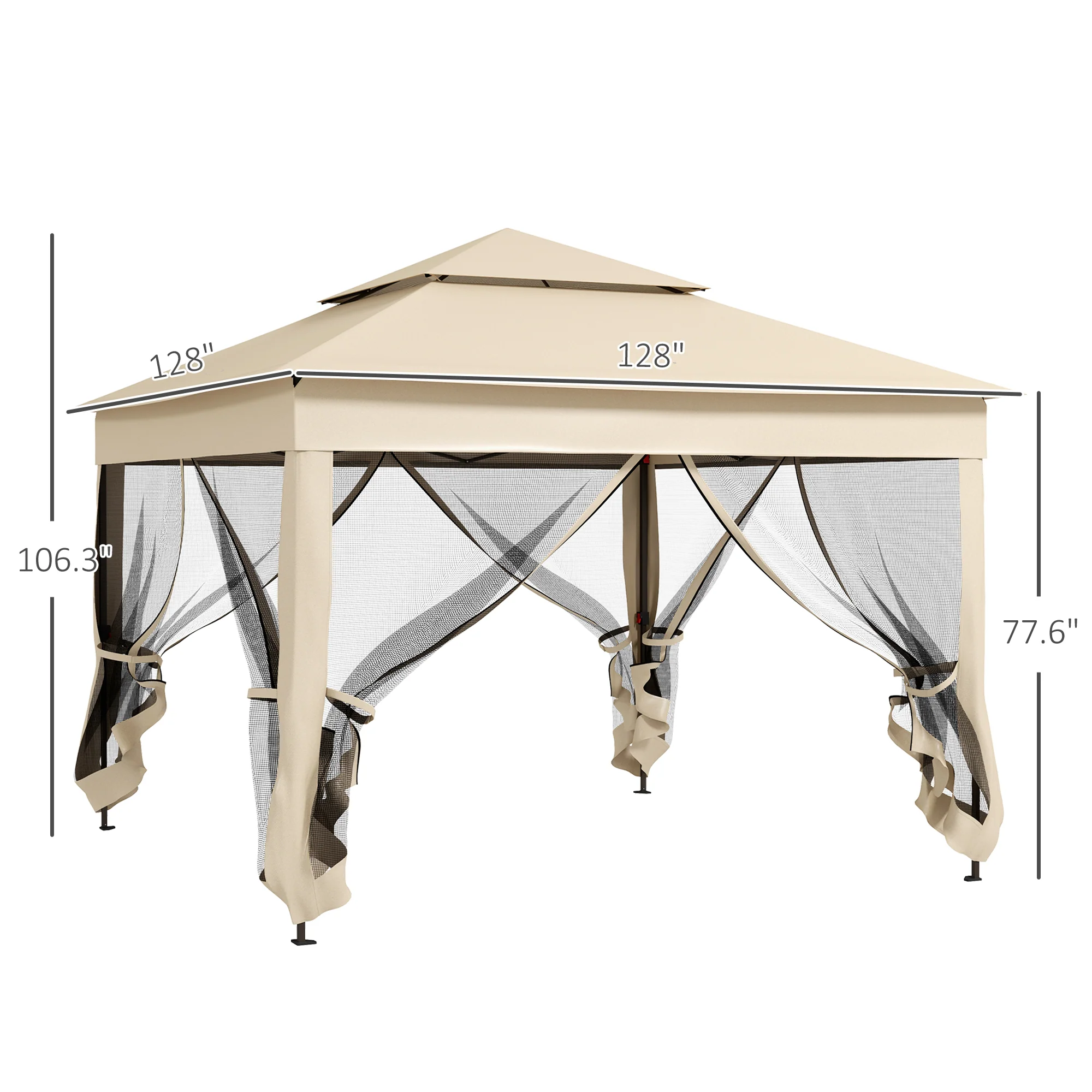 11'x11' Pop-Up Gazebo Shelter with Zipper Netting & Carry Bag, Beige - Image 5