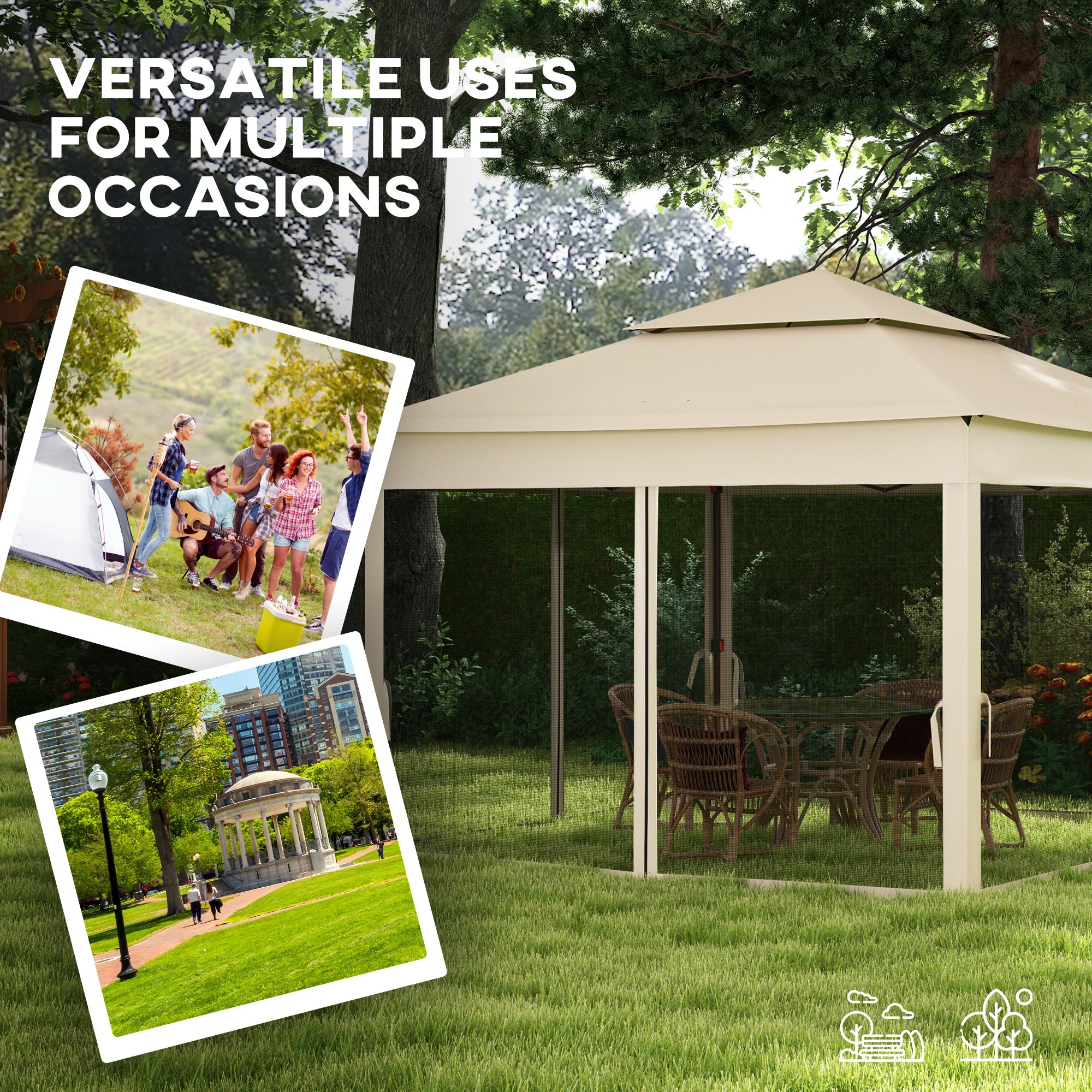 11'x11' Pop-Up Gazebo Shelter with Zipper Netting & Carry Bag, Beige - Image 6