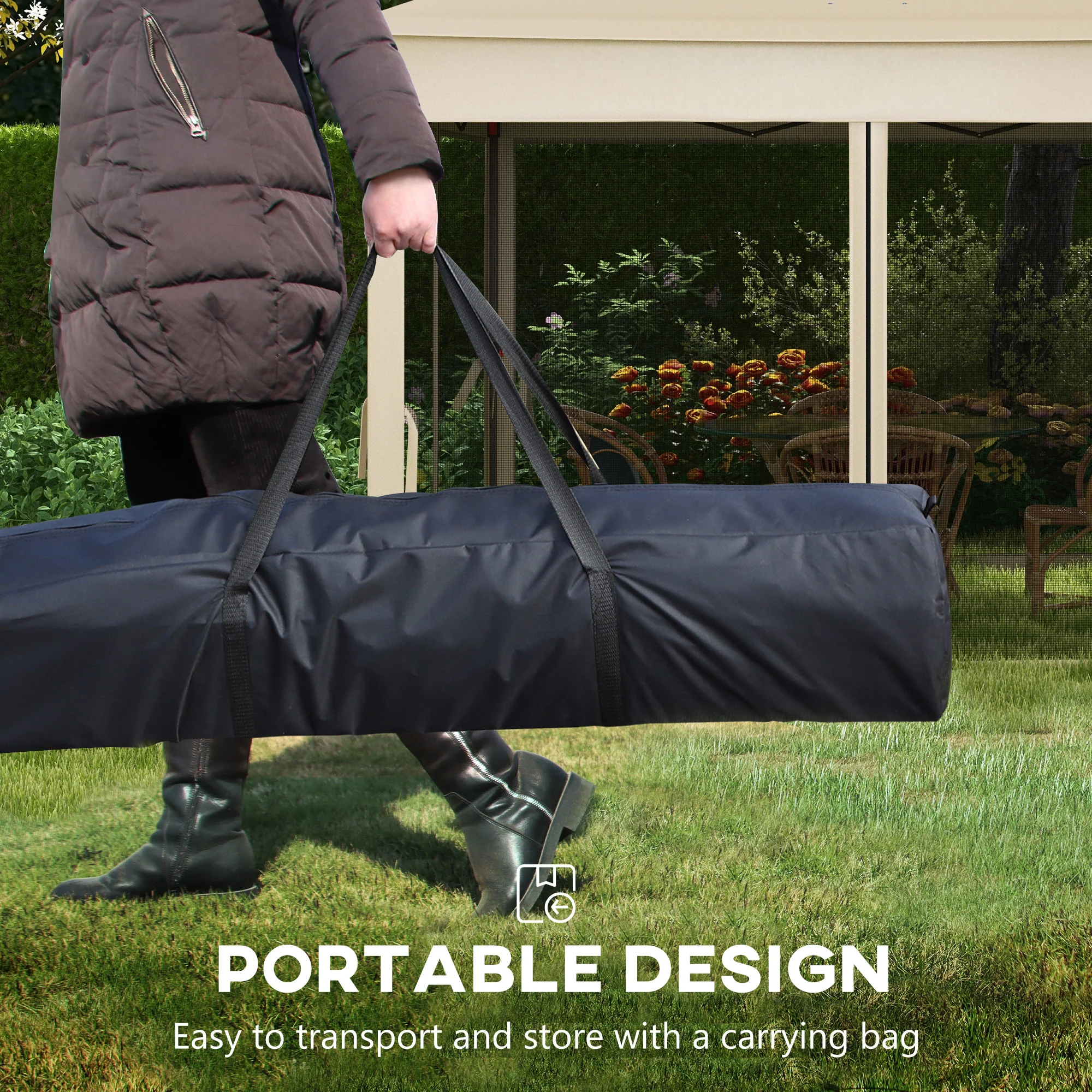 11'x11' Pop-Up Gazebo Shelter with Zipper Netting & Carry Bag, Beige - Image 8