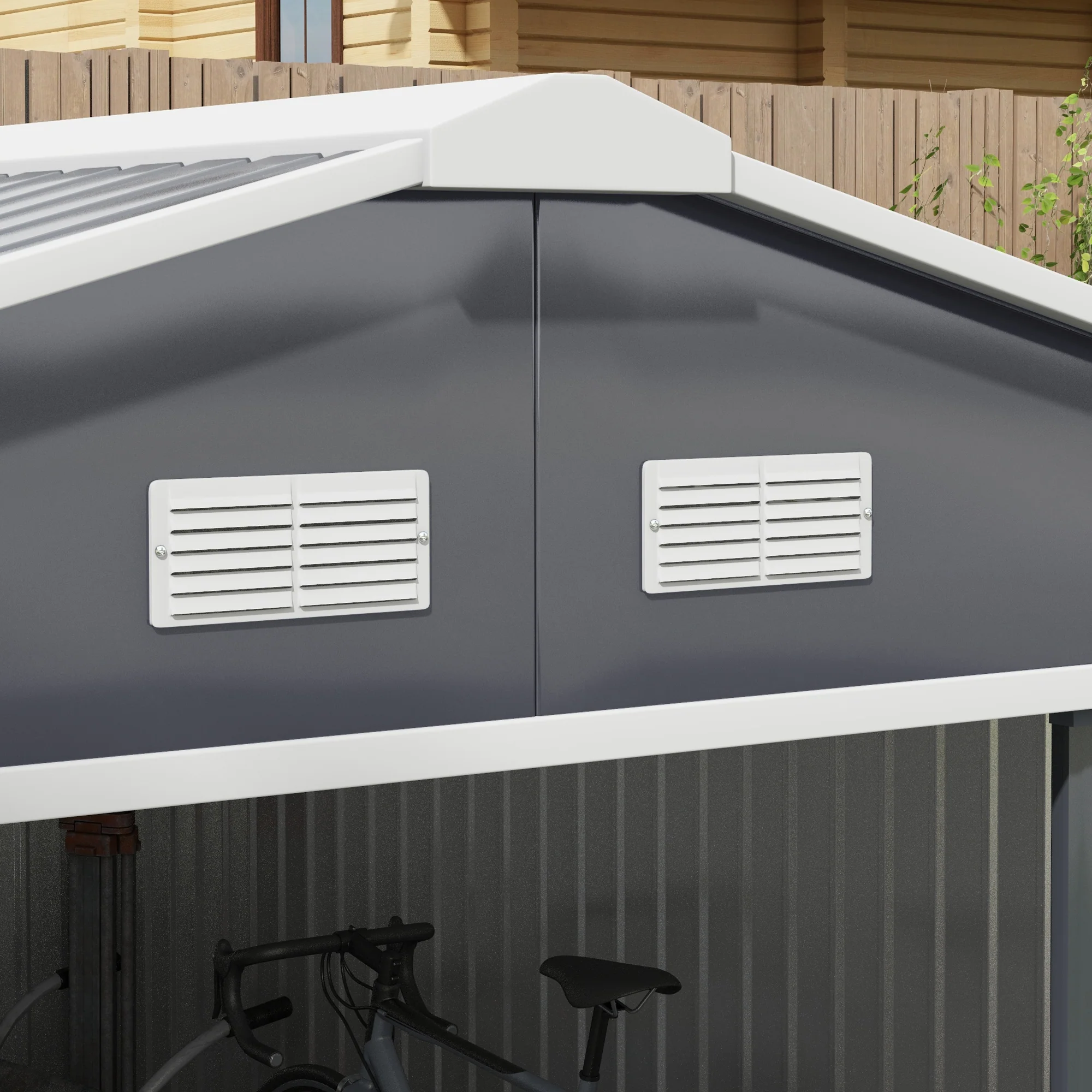 EverBase 11' x 13' Outdoor Storage Shed with Double Lockable Door & Air Vents, Dark Gray - Image 10