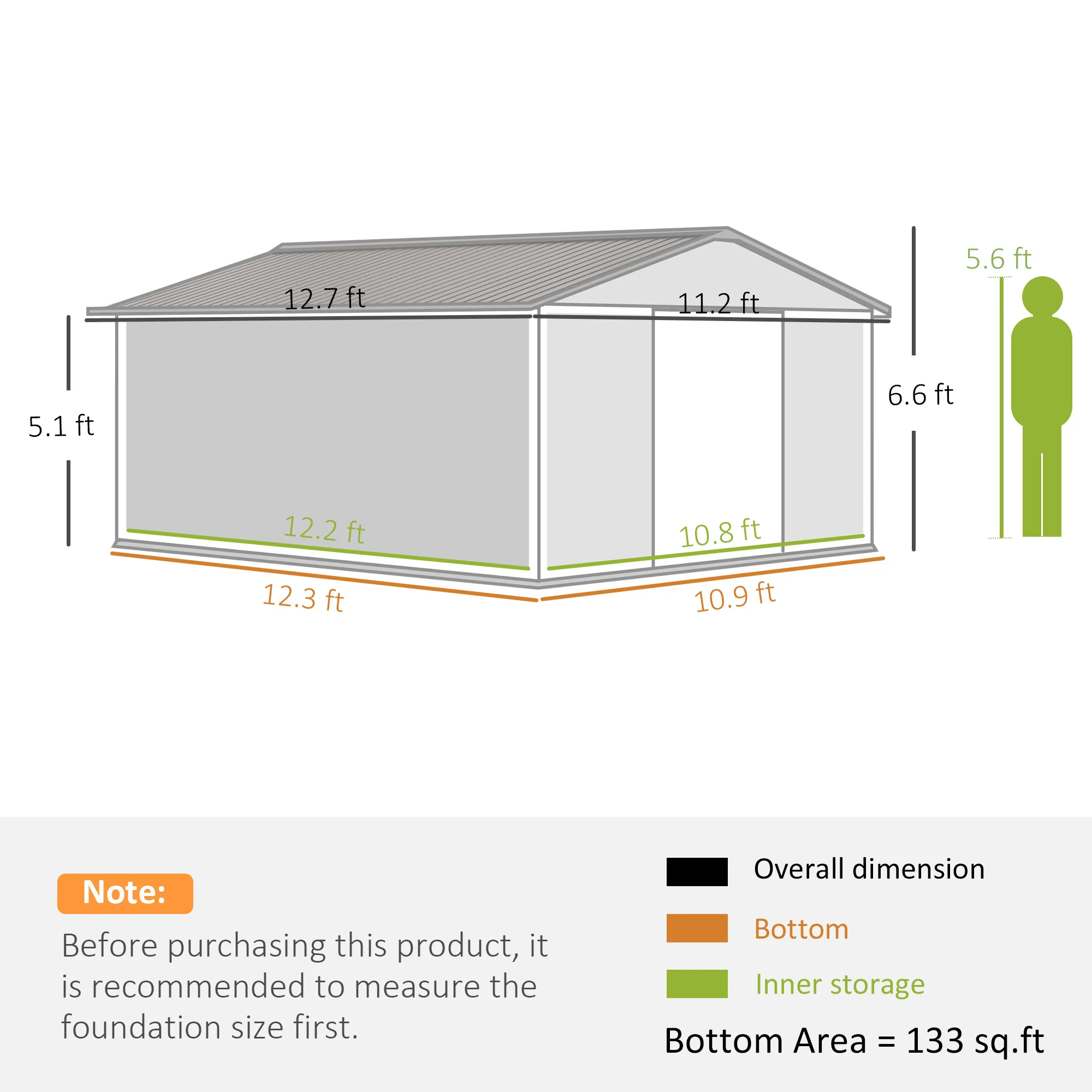 EverBase 11' x 13' Outdoor Storage Shed with Double Lockable Door & Air Vents, Light Gray - Image 5