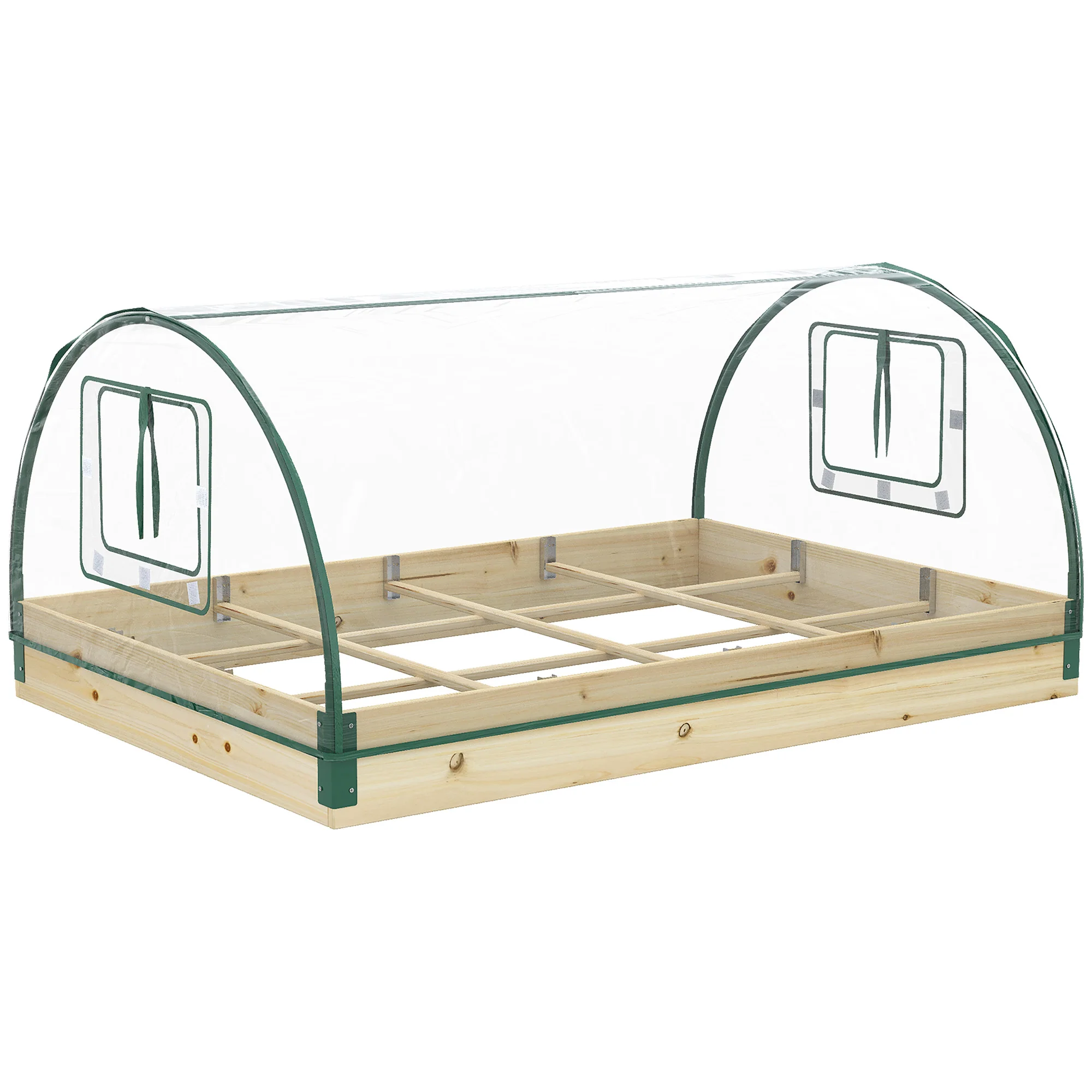 12 Pockets Raised Garden Bed with Greenhouse and Roll Up Windows, Wooden Planter Box Kit with Cover, Dual Use for Vegetables, Flowers, 4' x 3' x 2' - Image 12