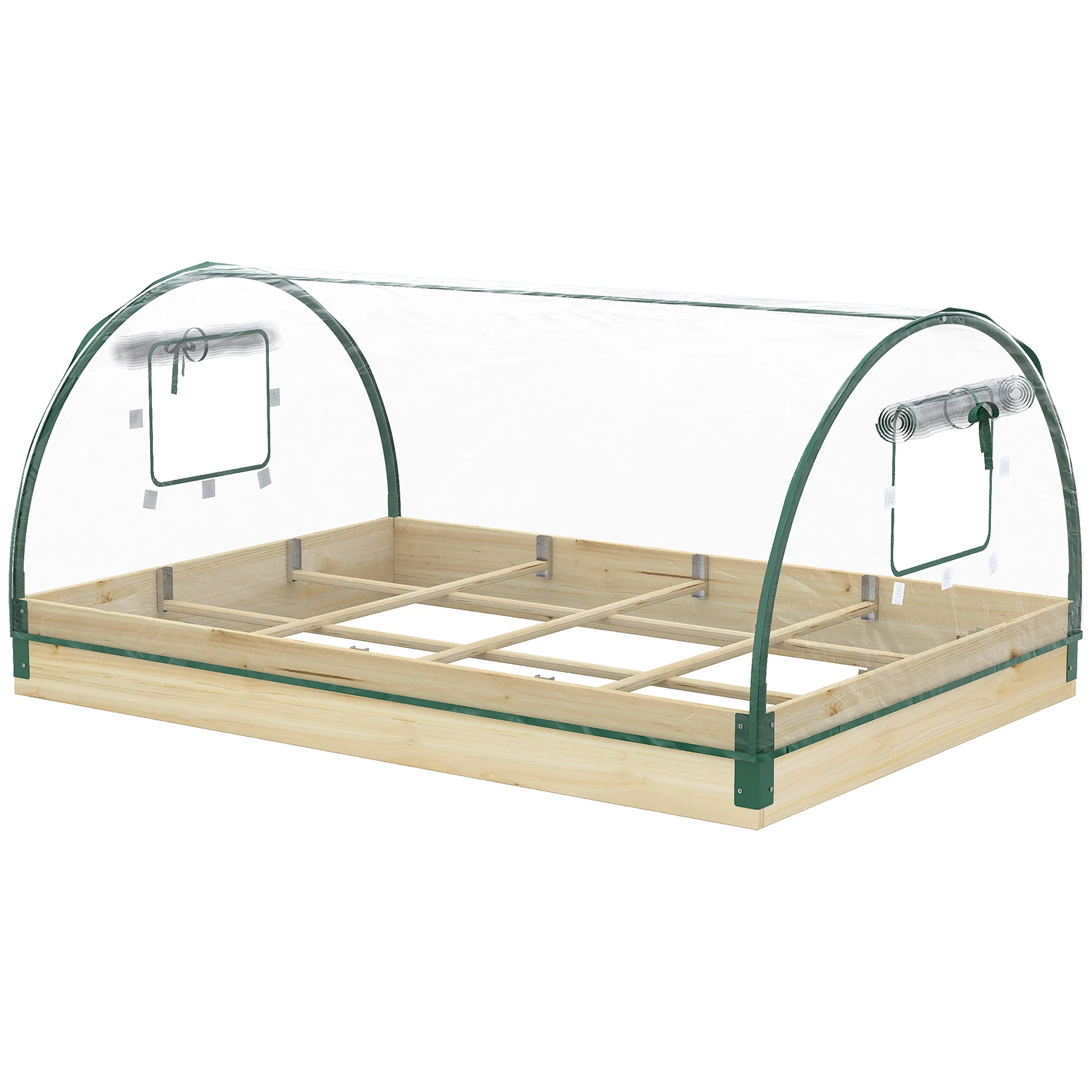 12 Pockets Raised Garden Bed with Greenhouse and Roll Up Windows, Wooden Planter Box Kit with Cover, Dual Use for Vegetables, Flowers, 4' x 3' x 2' - Image 2
