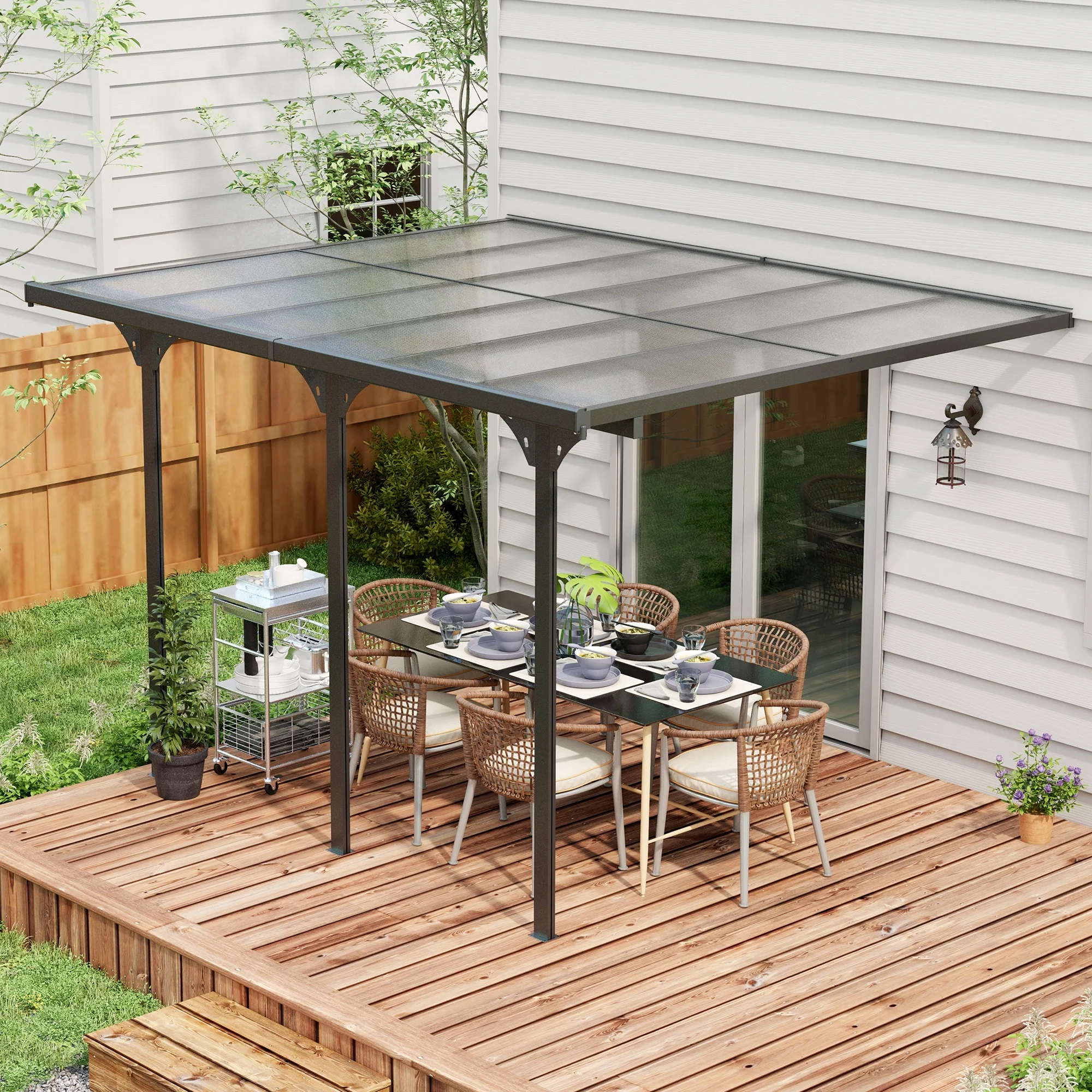 12' x 10' Polycarbonate Pergola, Transparent UV Blocking, Hardtop Gazebo, Aluminum, Gray - Image 3