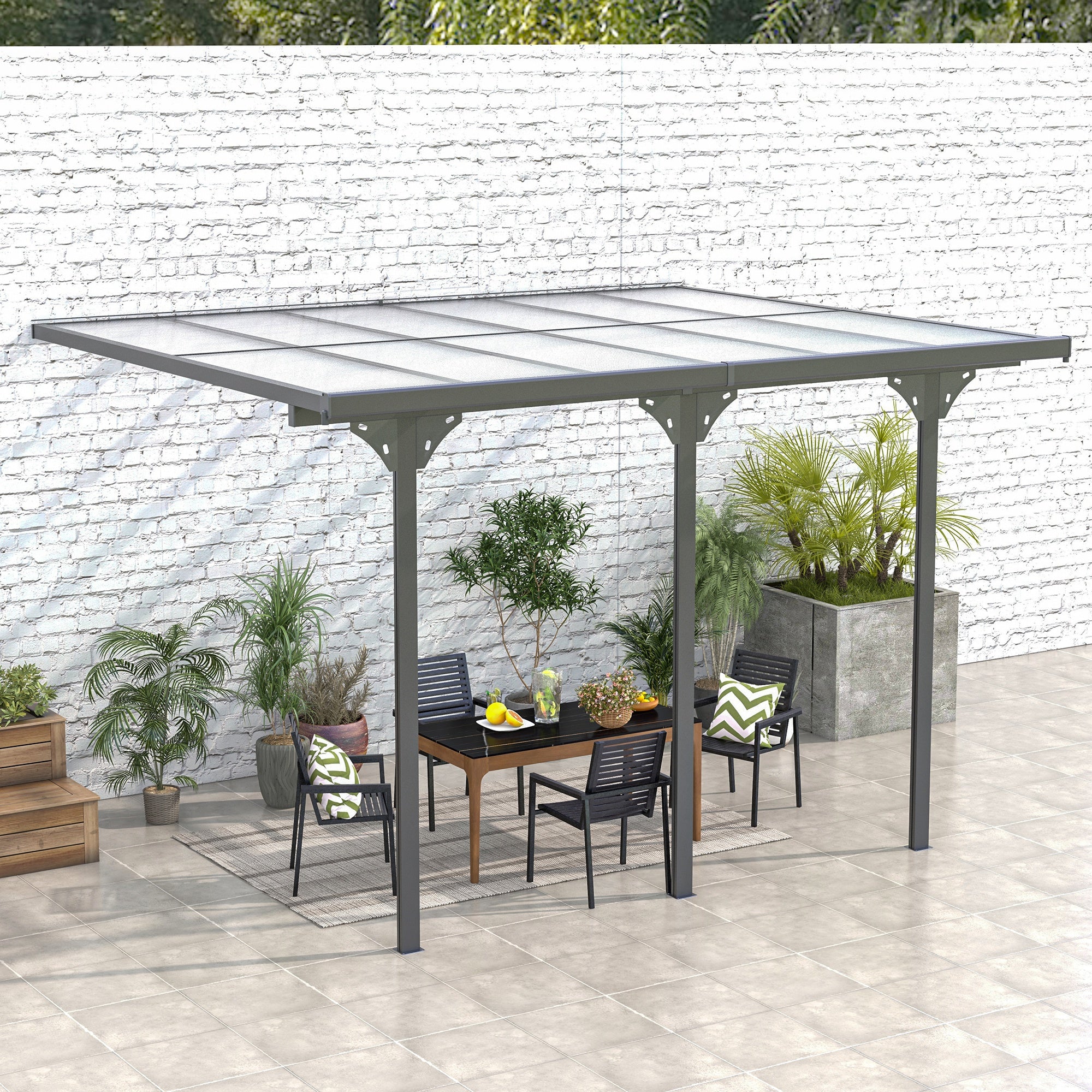 12' x 10' Polycarbonate Pergola, Transparent UV Blocking, Hardtop Gazebo, Aluminum, Gray - Image 4