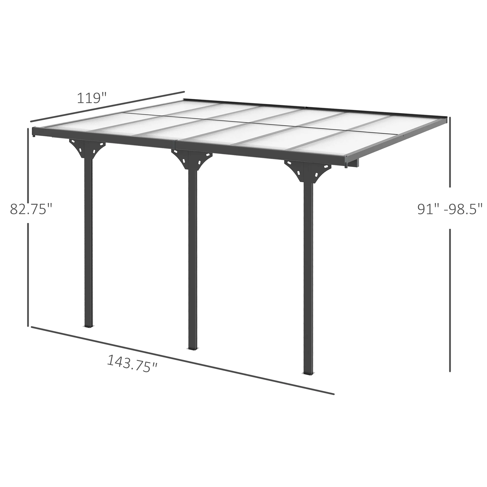 12' x 10' Polycarbonate Pergola, Transparent UV Blocking, Hardtop Gazebo, Aluminum, Gray - Image 5