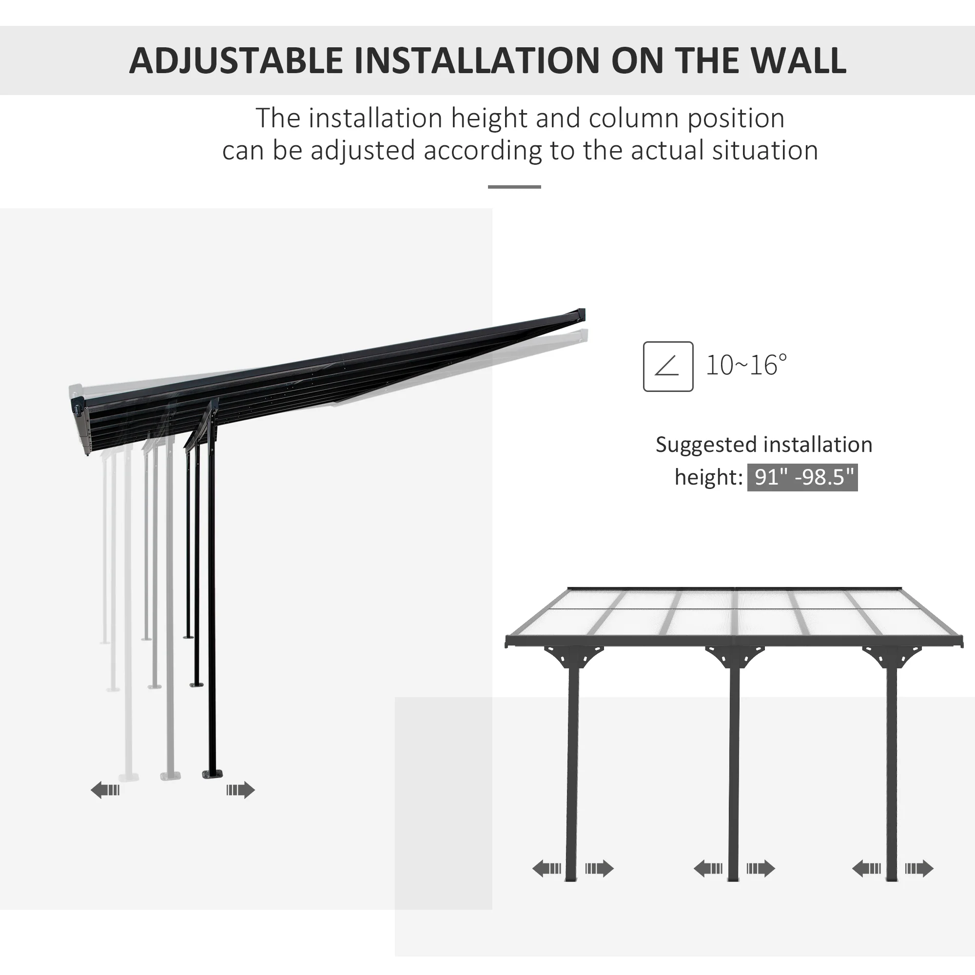 12' x 10' Polycarbonate Pergola, Transparent UV Blocking, Hardtop Gazebo, Aluminum, Gray - Image 6