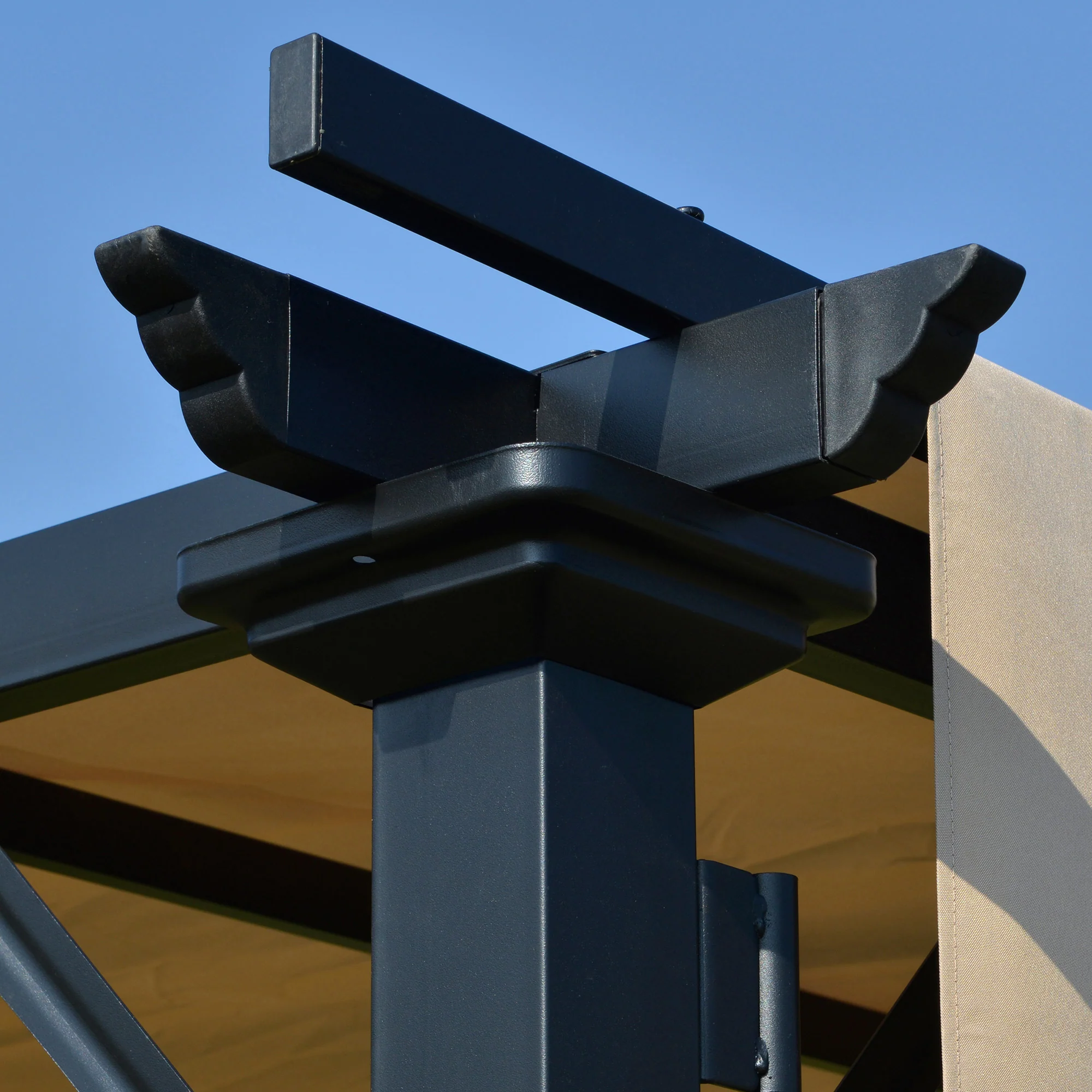 12' x 10' Retractable Pergola Canopy, Sun Shade, Unique Design, Metal Shelter, Beige - Image 11