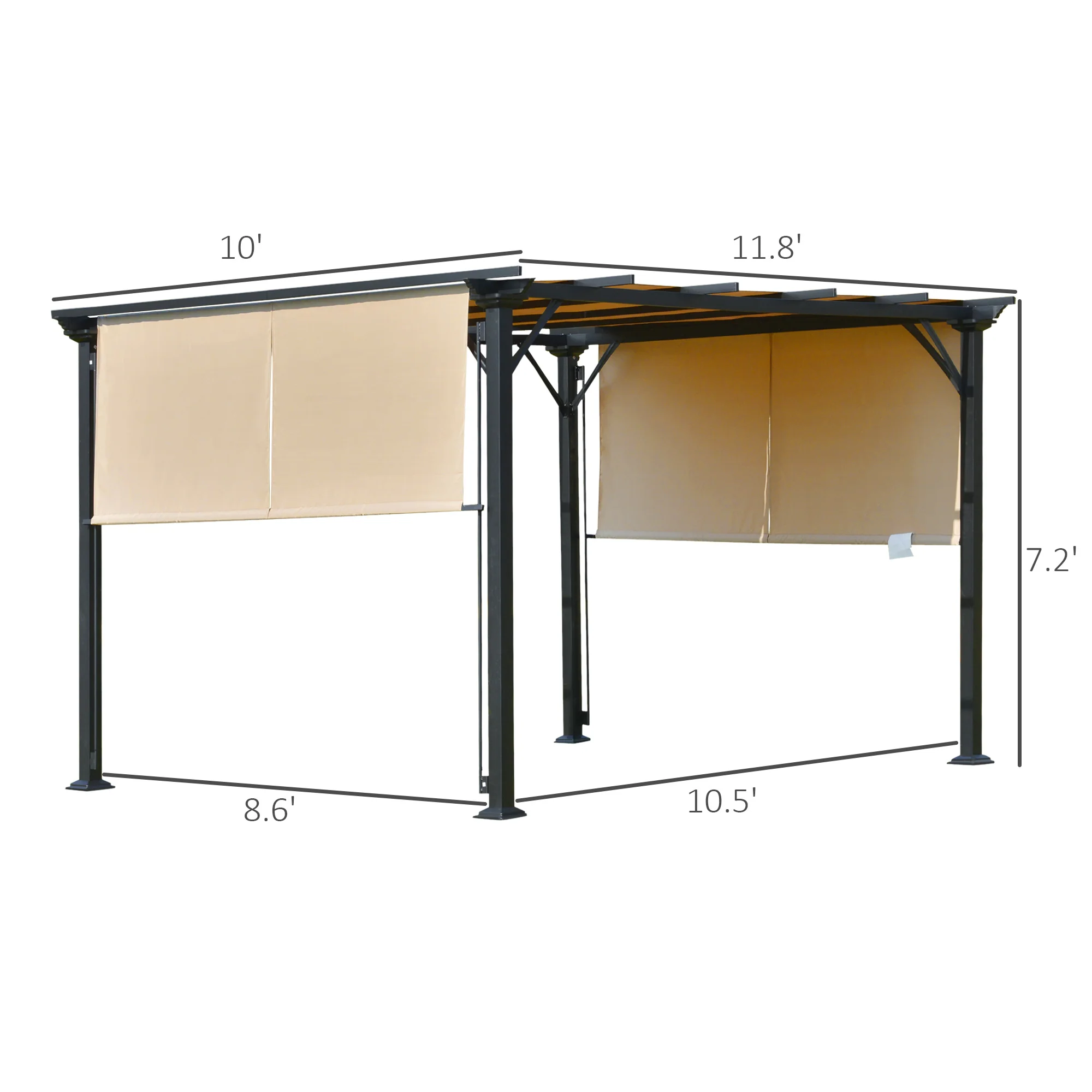 12' x 10' Retractable Pergola Canopy, Sun Shade, Unique Design, Metal Shelter, Beige - Image 5