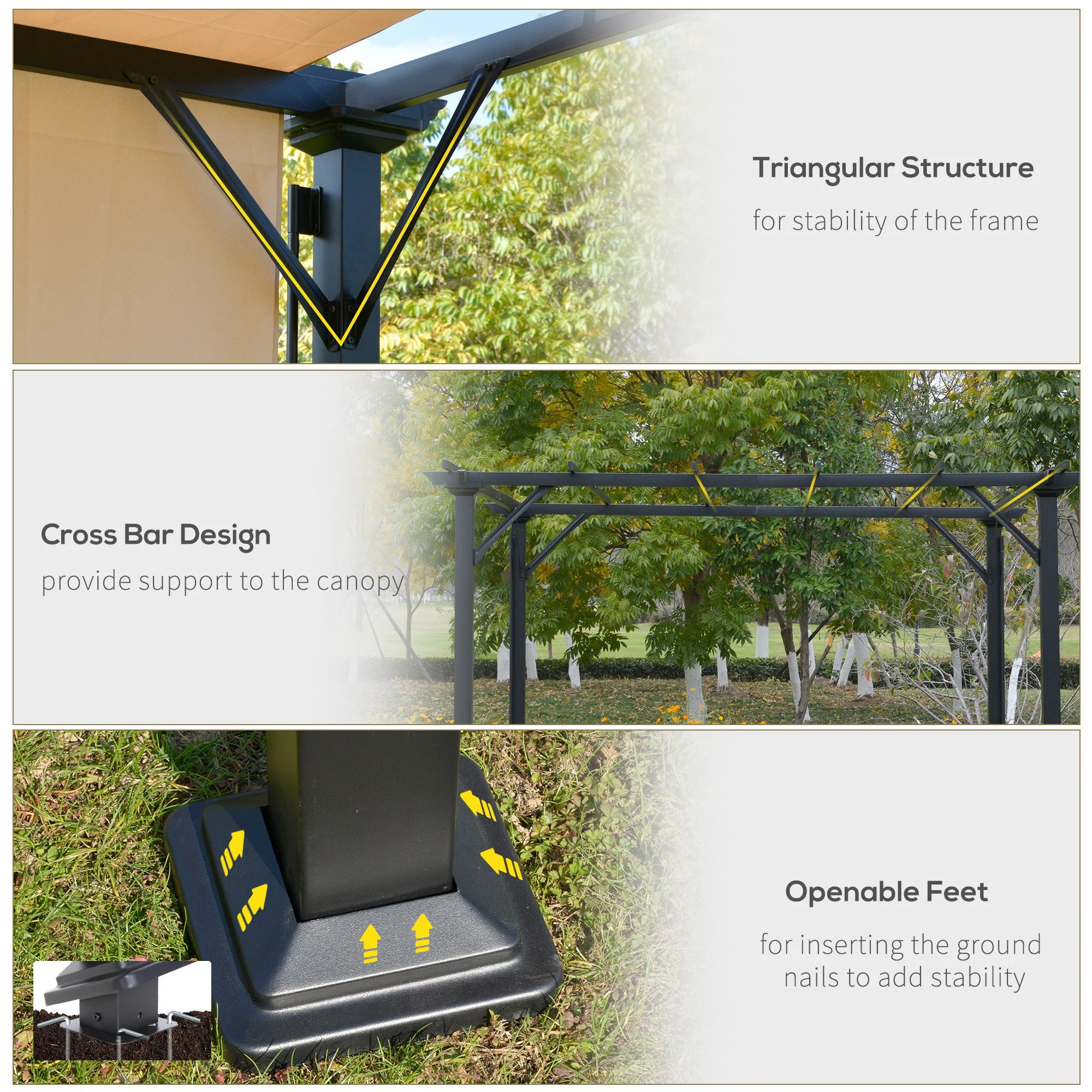 12' x 10' Retractable Pergola Canopy, Sun Shade, Unique Design, Metal Shelter, Beige - Image 7