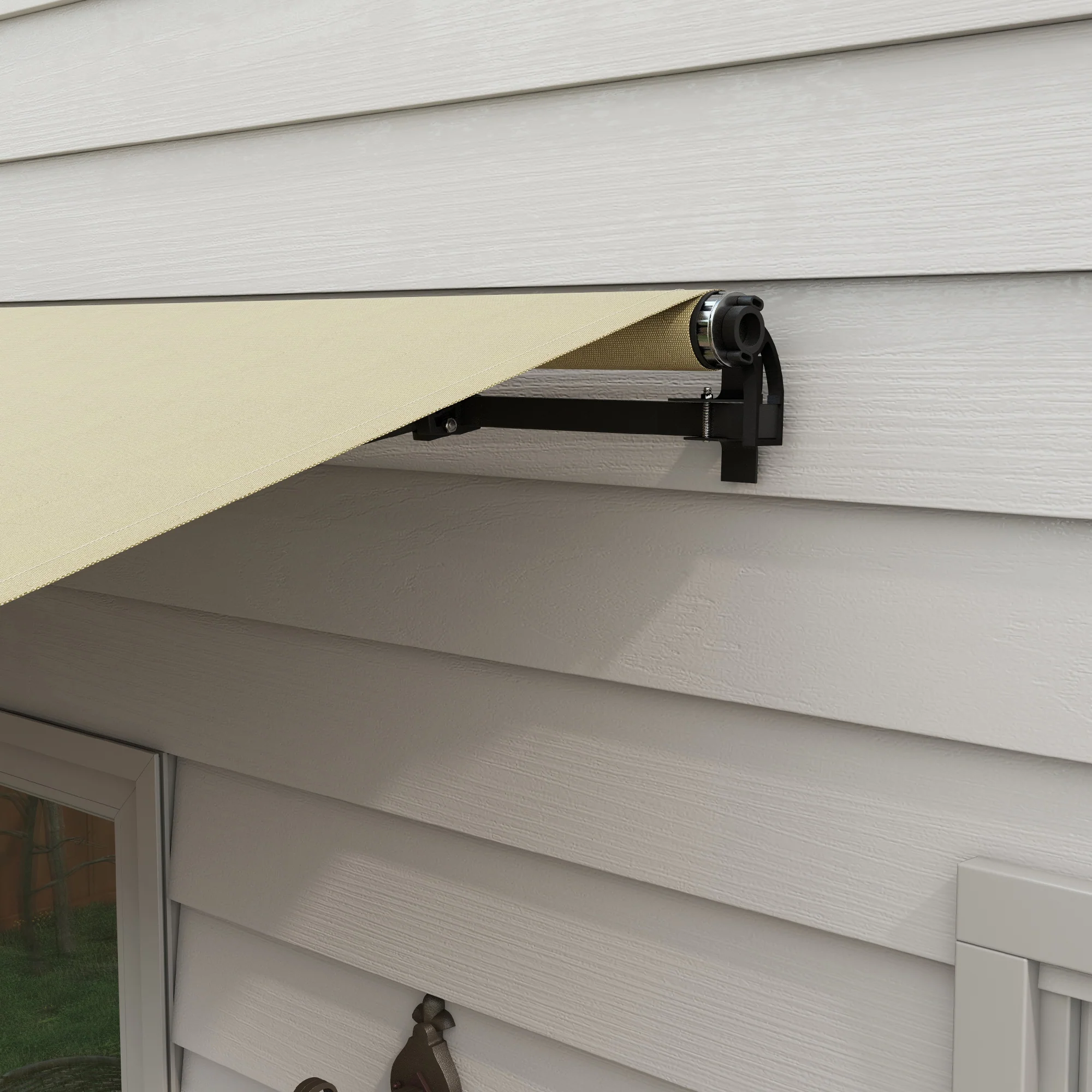 12' x 10' Retractable Awning, UV-Resistant 280GSM Sunshade Shelter for Deck & Balcony, Beige - Image 11