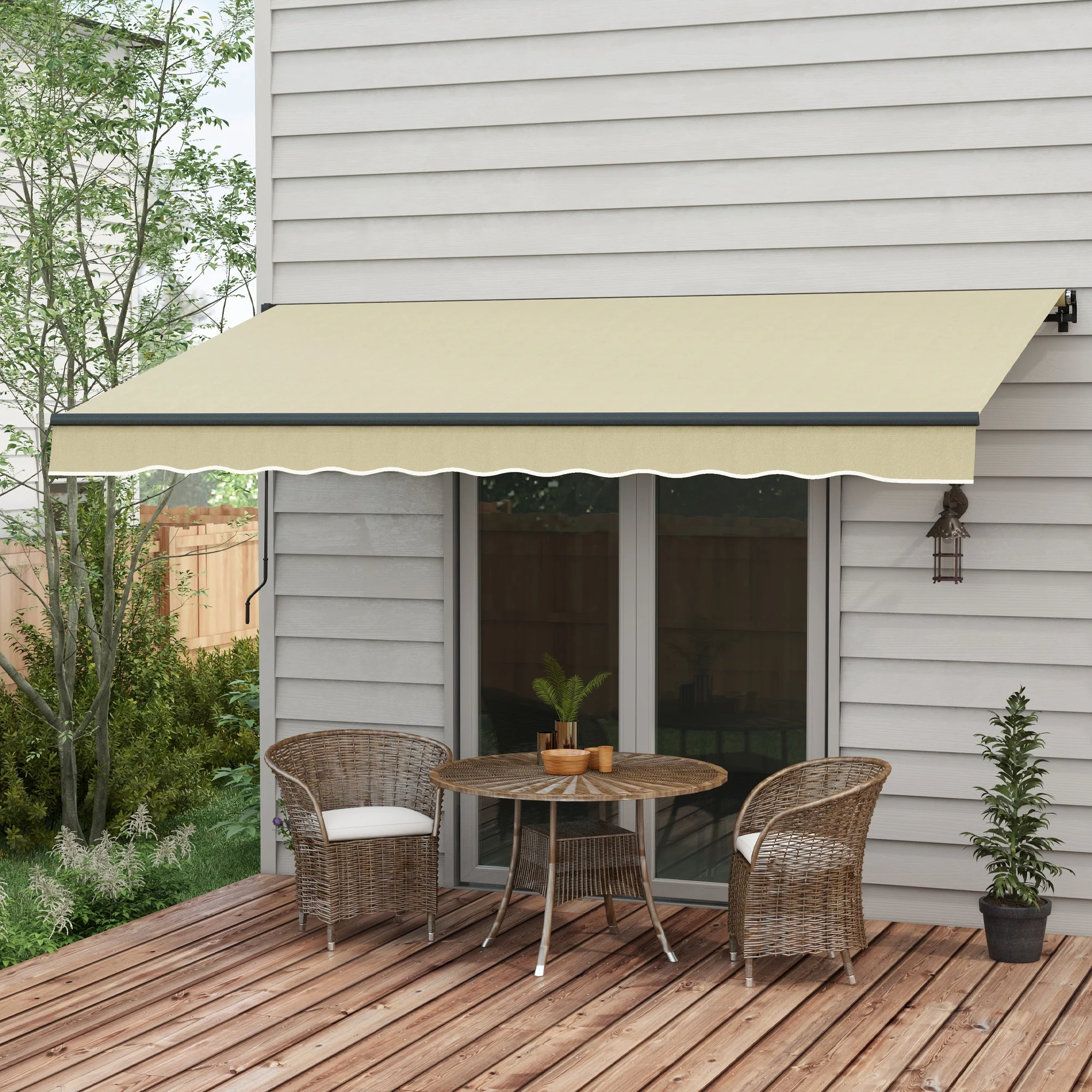 12' x 10' Retractable Awning, UV-Resistant 280GSM Sunshade Shelter for Deck & Balcony, Beige - Image 4