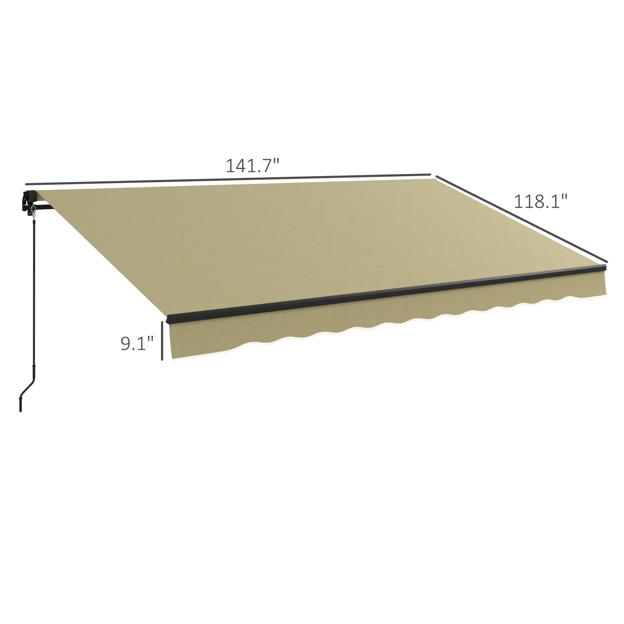 12' x 10' Retractable Awning, UV-Resistant 280GSM Sunshade Shelter for Deck & Balcony, Beige - Image 5