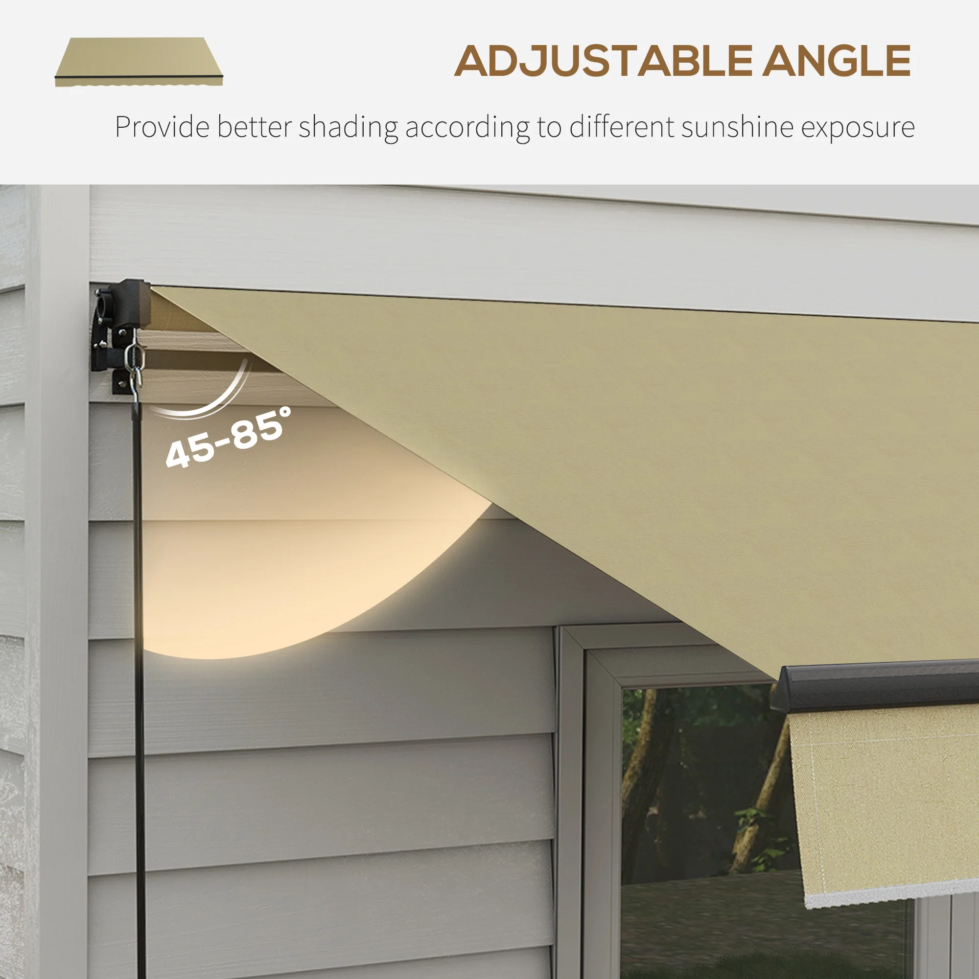 12' x 10' Retractable Awning, UV-Resistant 280GSM Sunshade Shelter for Deck & Balcony, Beige - Image 7