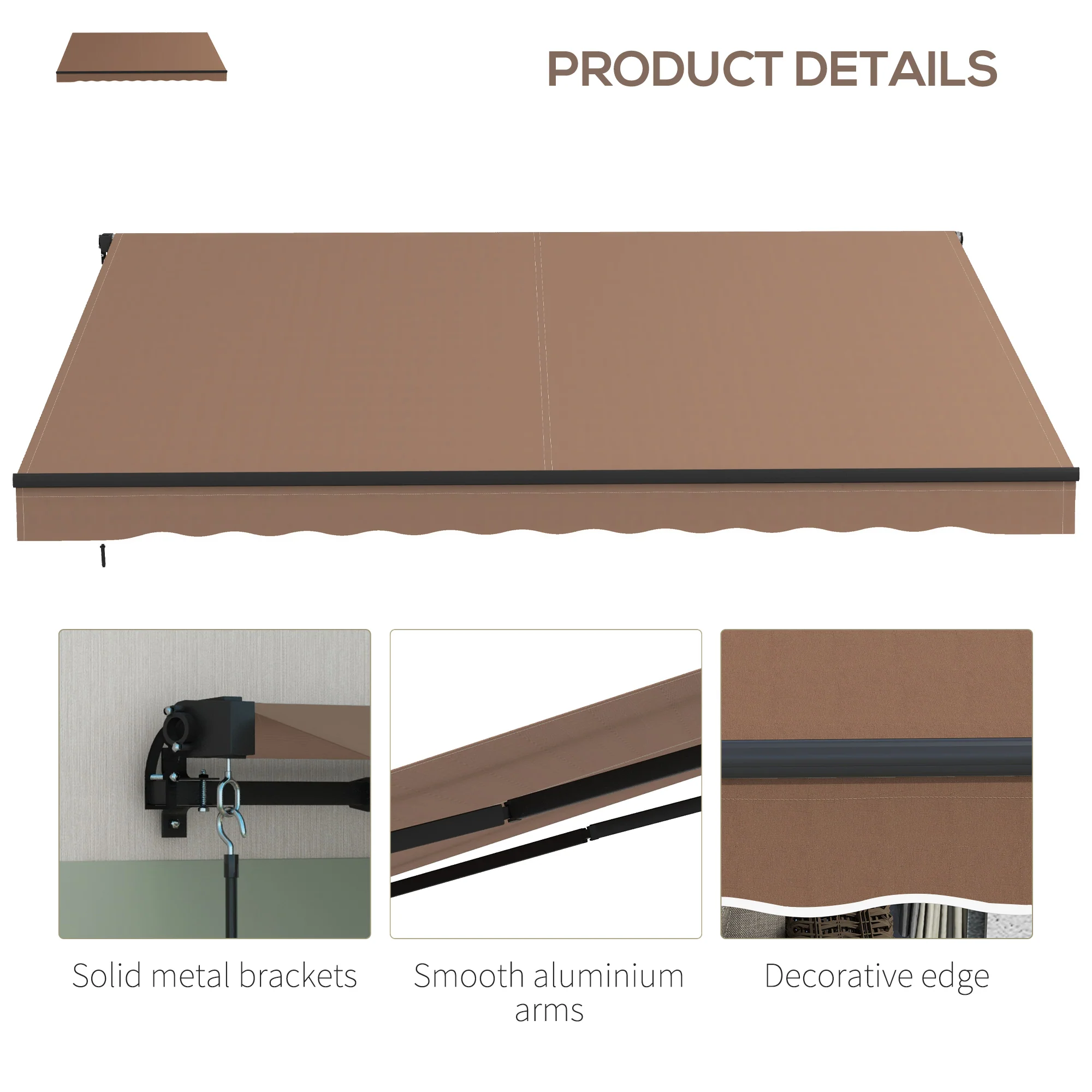 12' x 10' Retractable Awning, 280gsm UV Resistant Sunshade Shelter, Coffee - Image 10