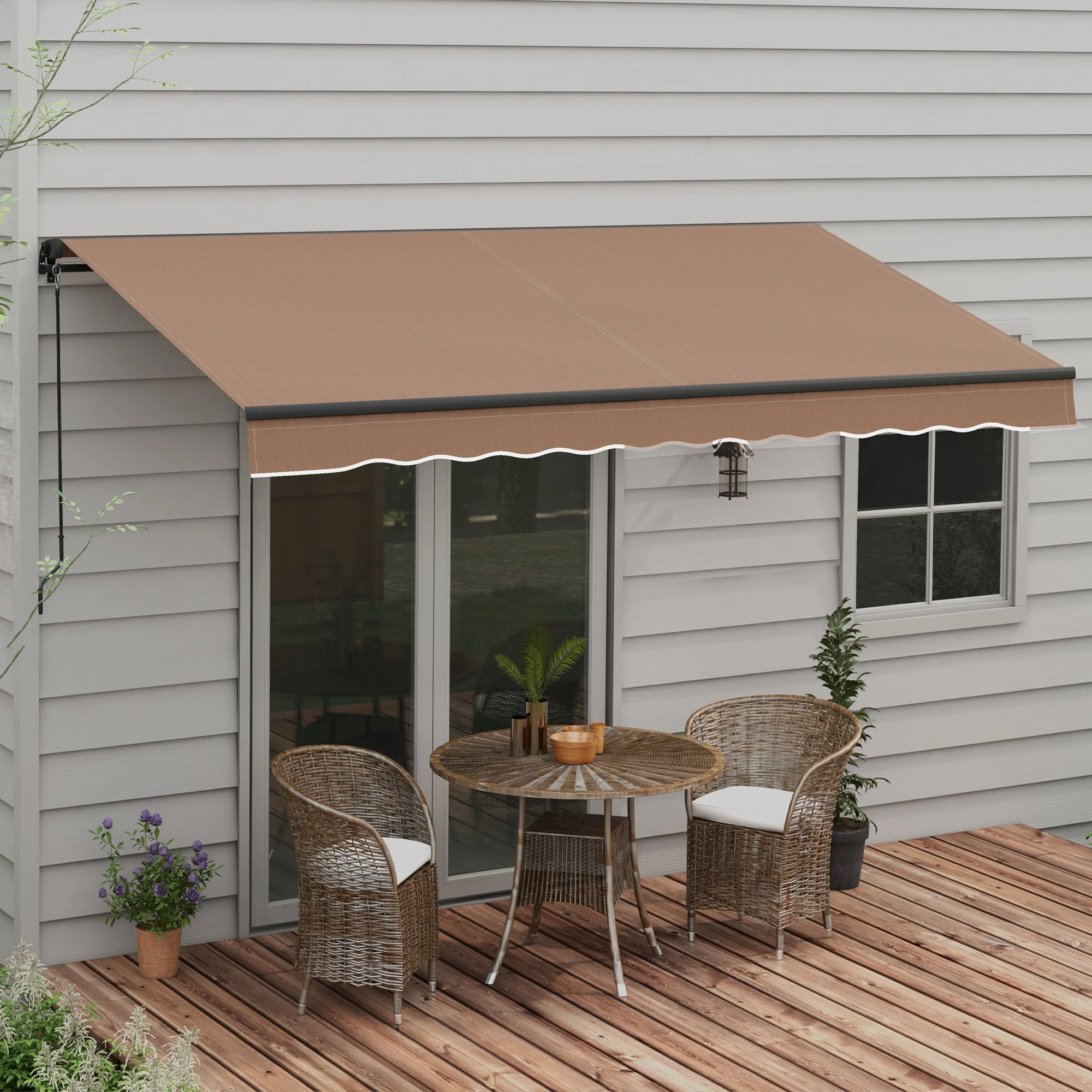 12' x 10' Retractable Awning, 280gsm UV Resistant Sunshade Shelter, Coffee - Image 3