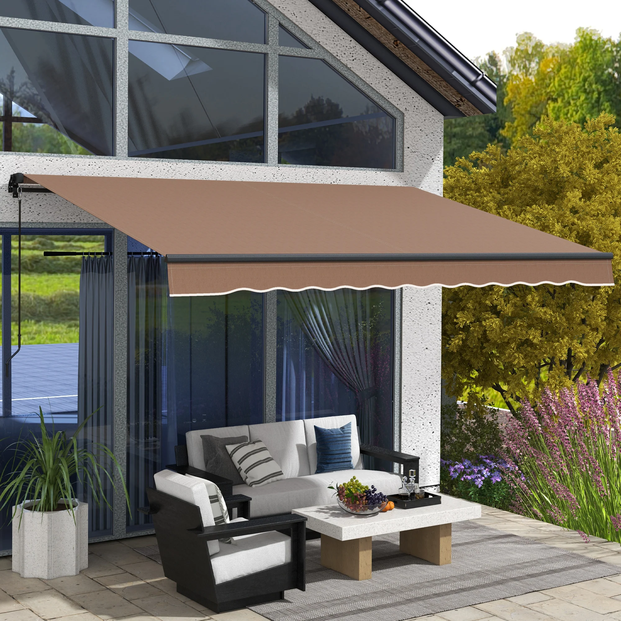 12' x 10' Retractable Awning, 280gsm UV Resistant Sunshade Shelter, Coffee - Image 4