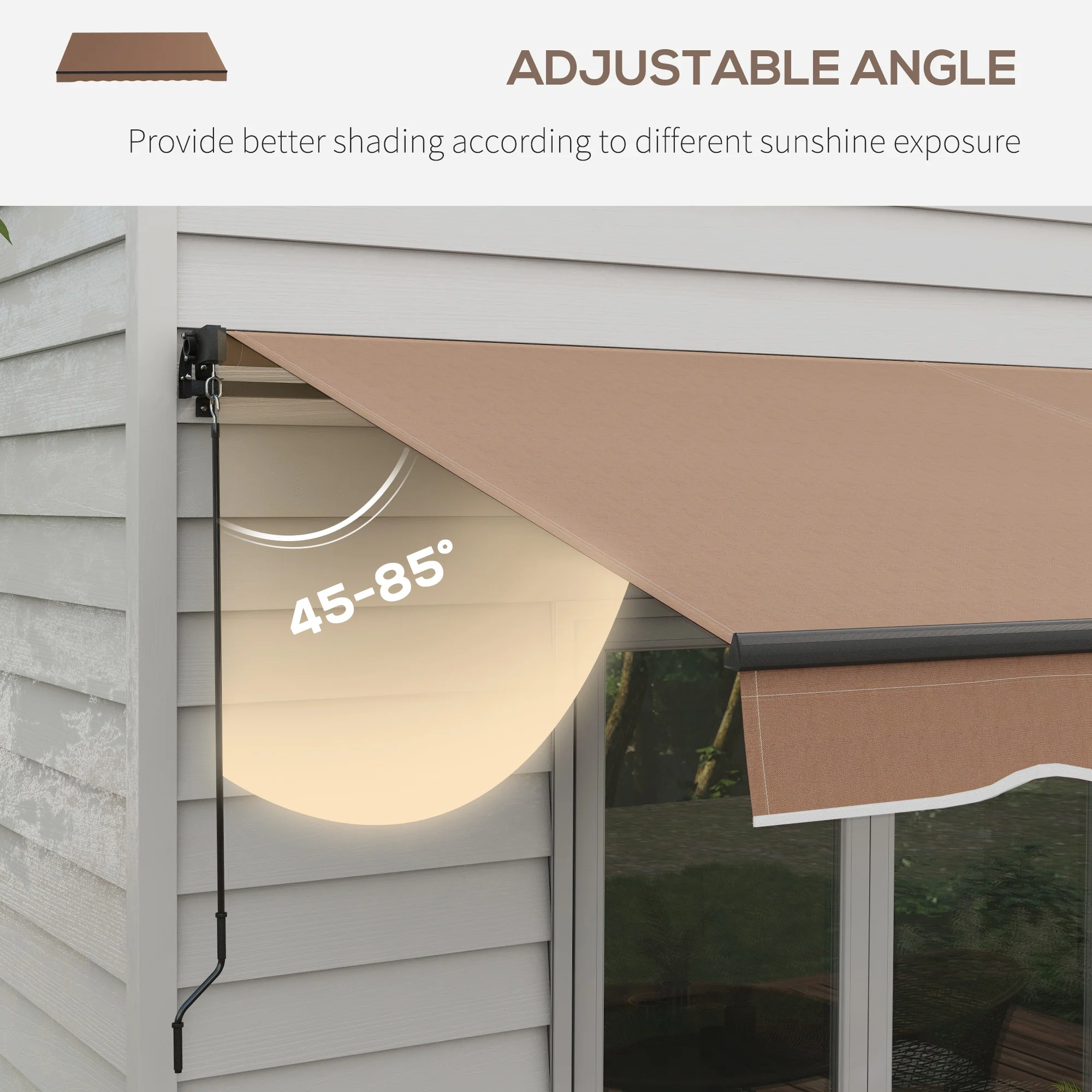 12' x 10' Retractable Awning, 280gsm UV Resistant Sunshade Shelter, Coffee - Image 7