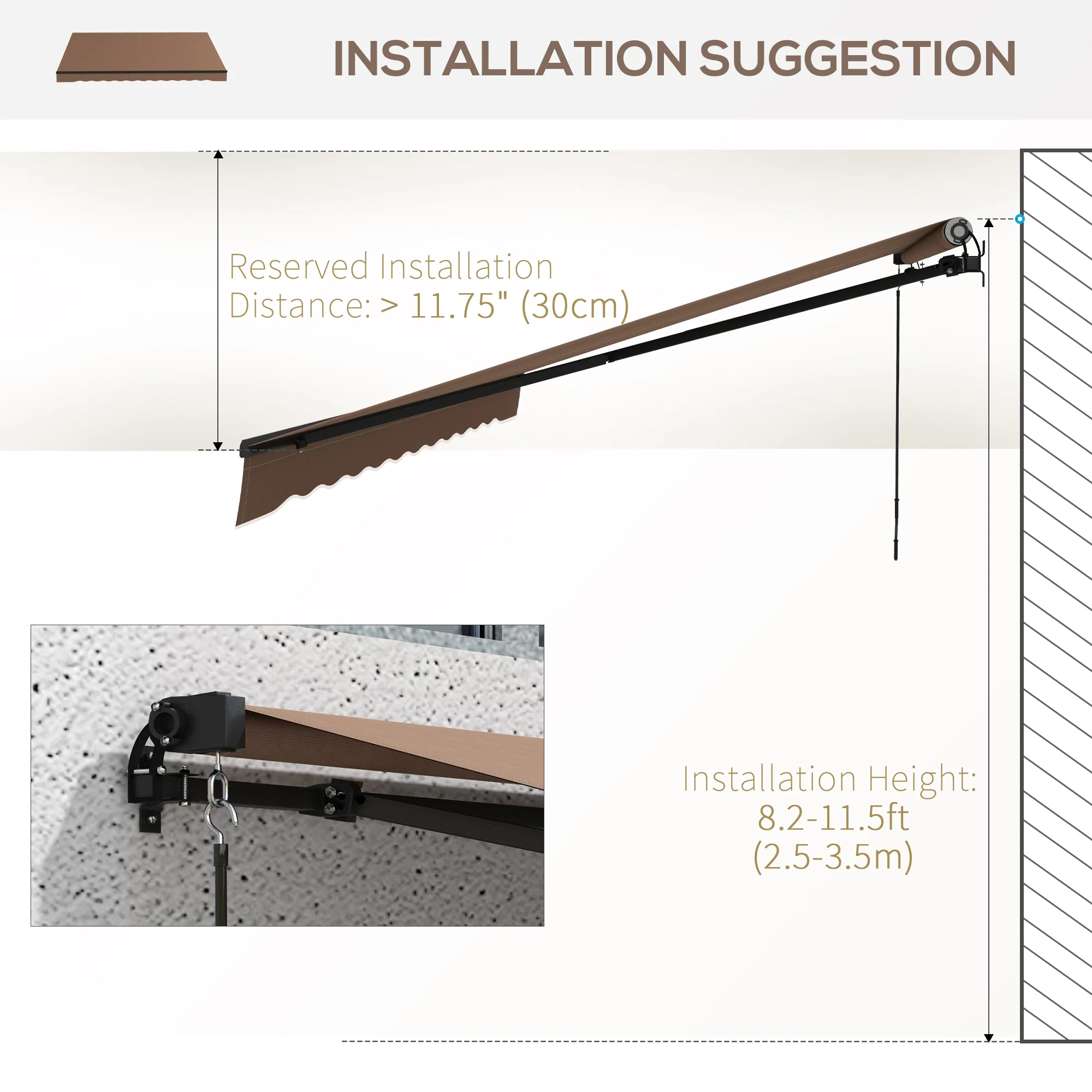 12' x 10' Retractable Awning, 280gsm UV Resistant Sunshade Shelter, Coffee - Image 9