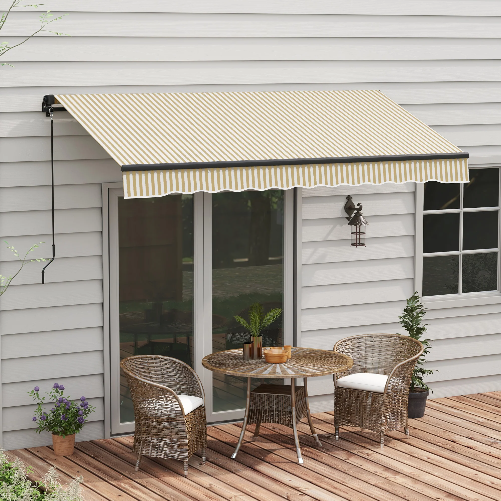 12' x 10' Retractable Awning UV-Resistant 280gsm Sunshade, Beige & White - Image 4