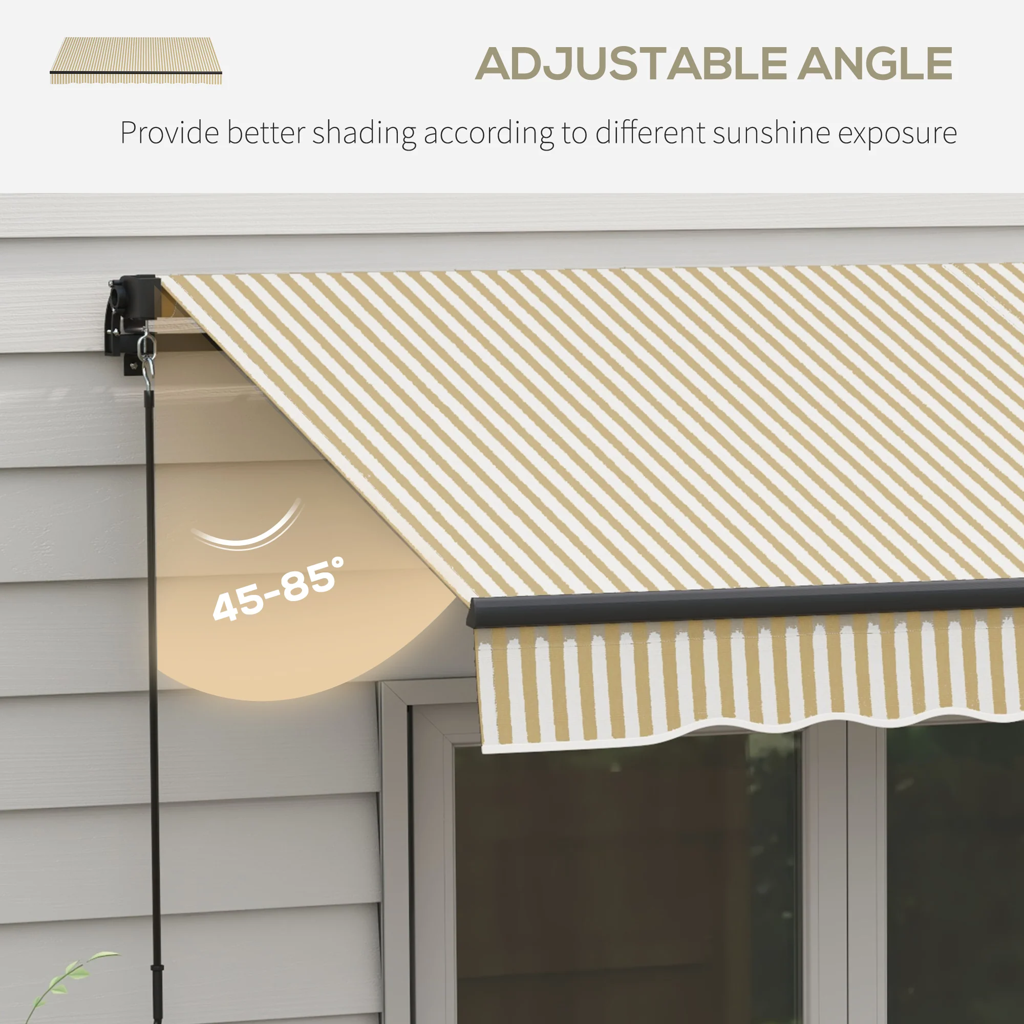12' x 10' Retractable Awning UV-Resistant 280gsm Sunshade, Beige & White - Image 7