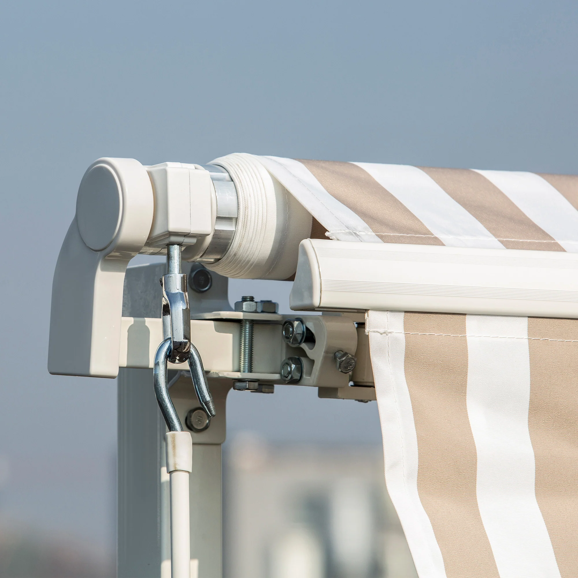 12' x 10' Retractable Awning with Manual Crank, UV/Water-Resistant, Beige/White - Image 10