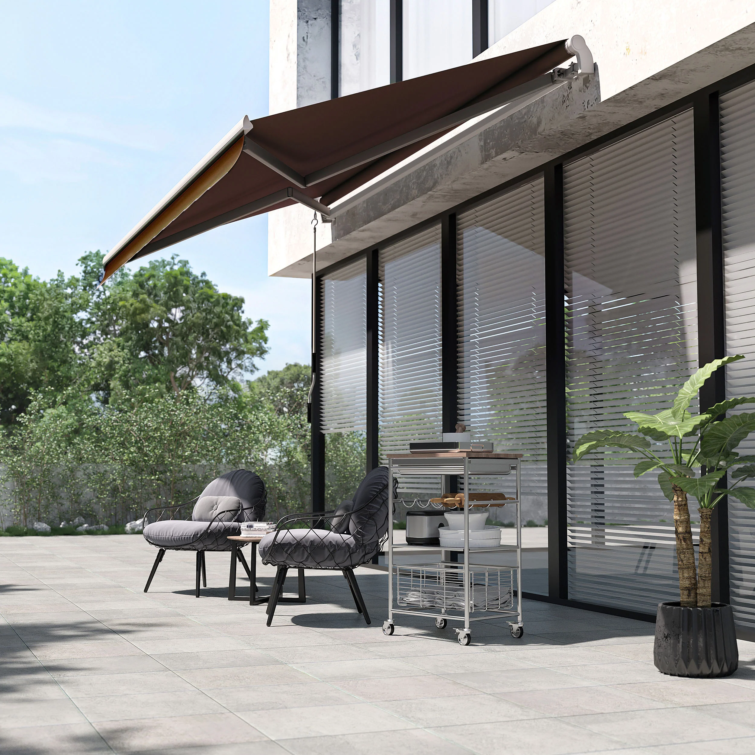 12' x 10' Retractable Patio Awning with Manual Crank, UV & Water-Resistant Fabric, Coffee - Image 3