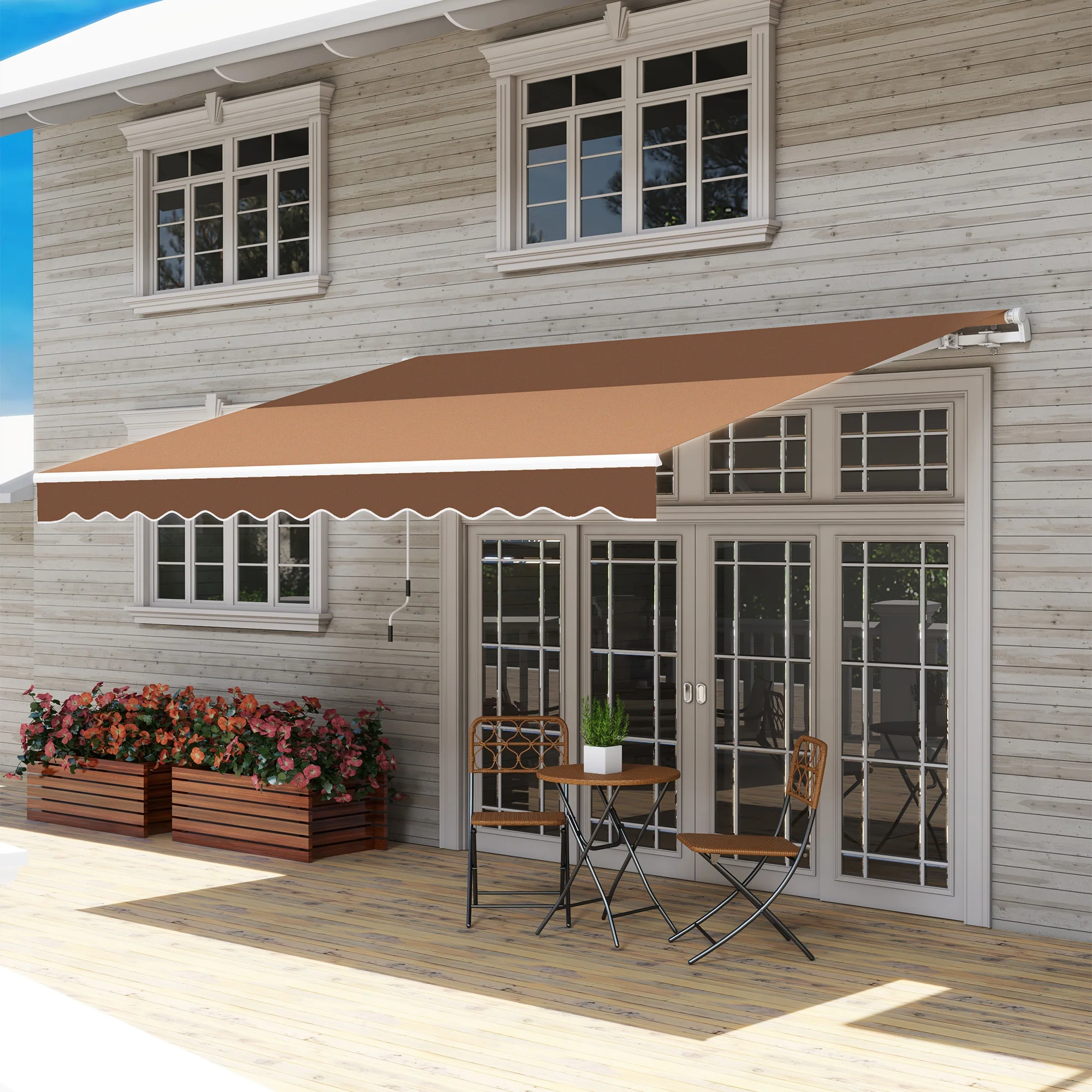 12' x 10' Retractable Patio Awning with Manual Crank, UV & Water-Resistant Fabric, Coffee - Image 4